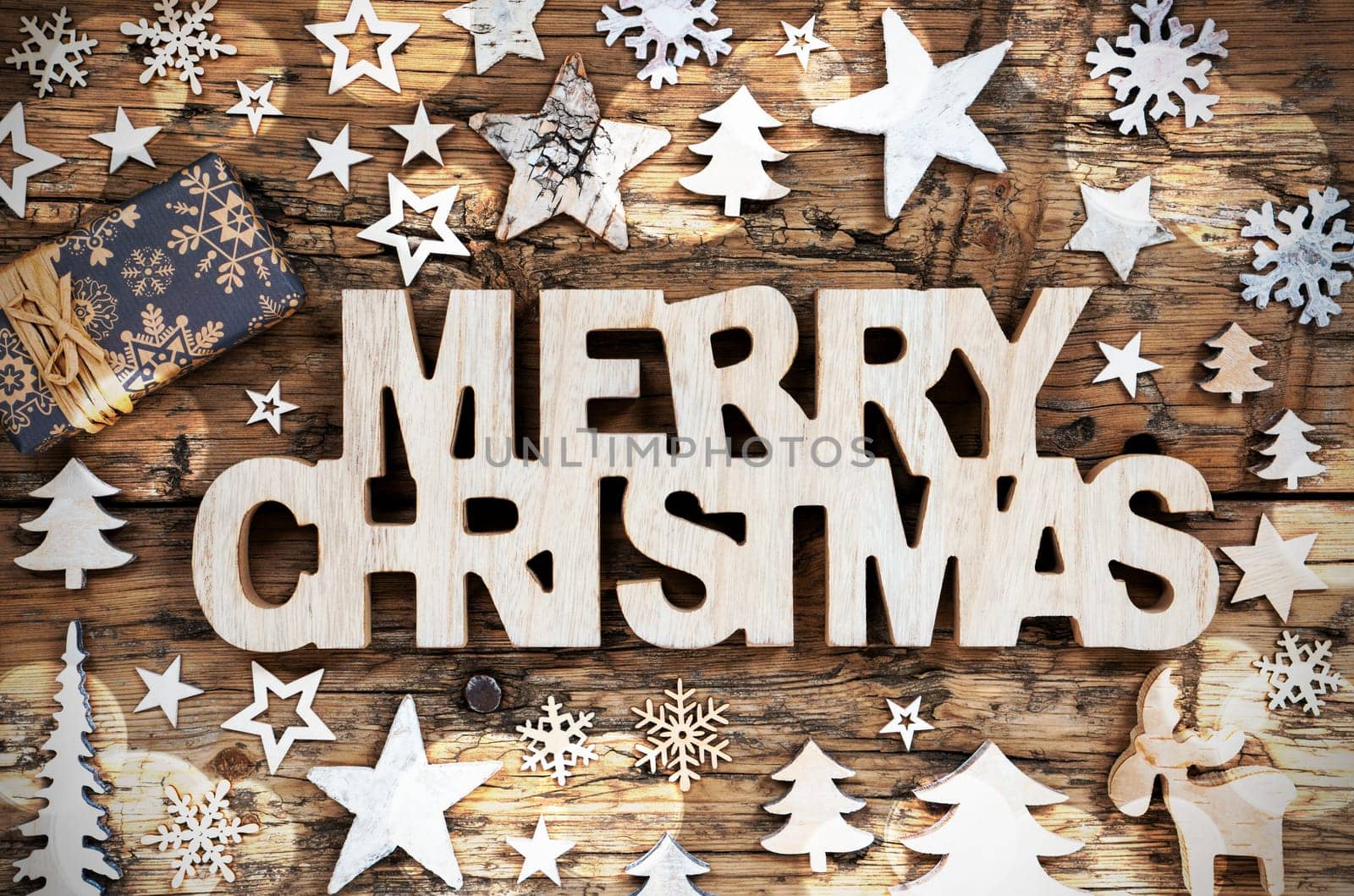 Wooden Text Merry Christmas With Winter Decoration, Christmas Decoration, Natural Christmas Flatlay