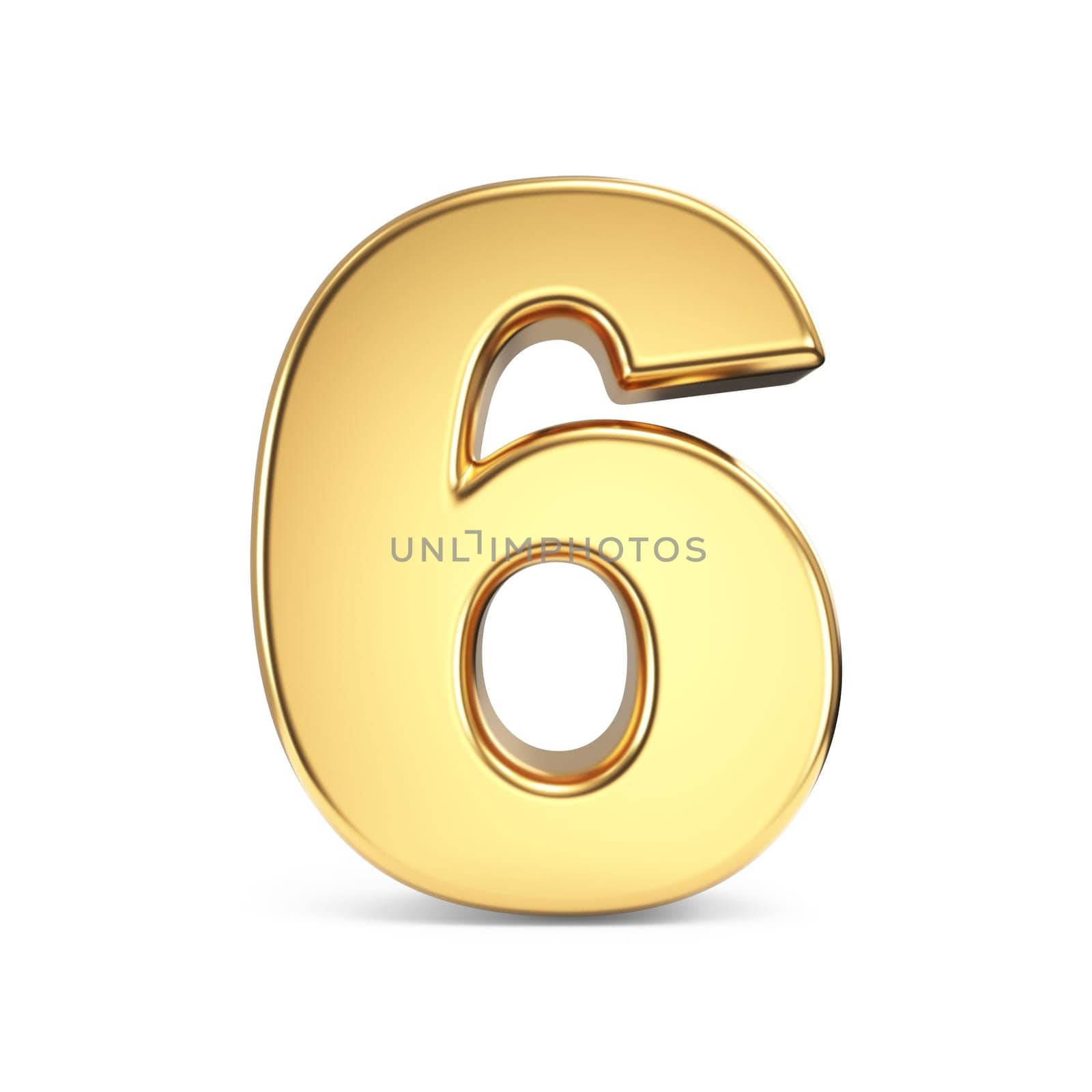 Simple gold font Number 6 SIX 3D rendering illustration isolated on white background