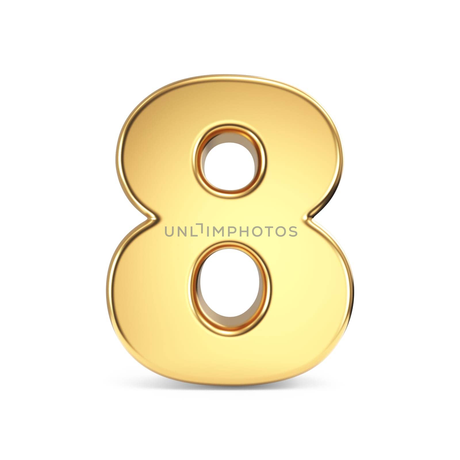 Simple gold font Number 8 EIGHT 3D rendering illustration isolated on white background
