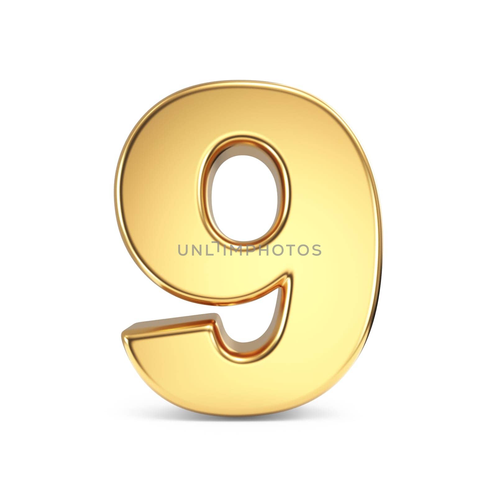 Simple gold font Number 9 NINE 3D rendering illustration isolated on white background