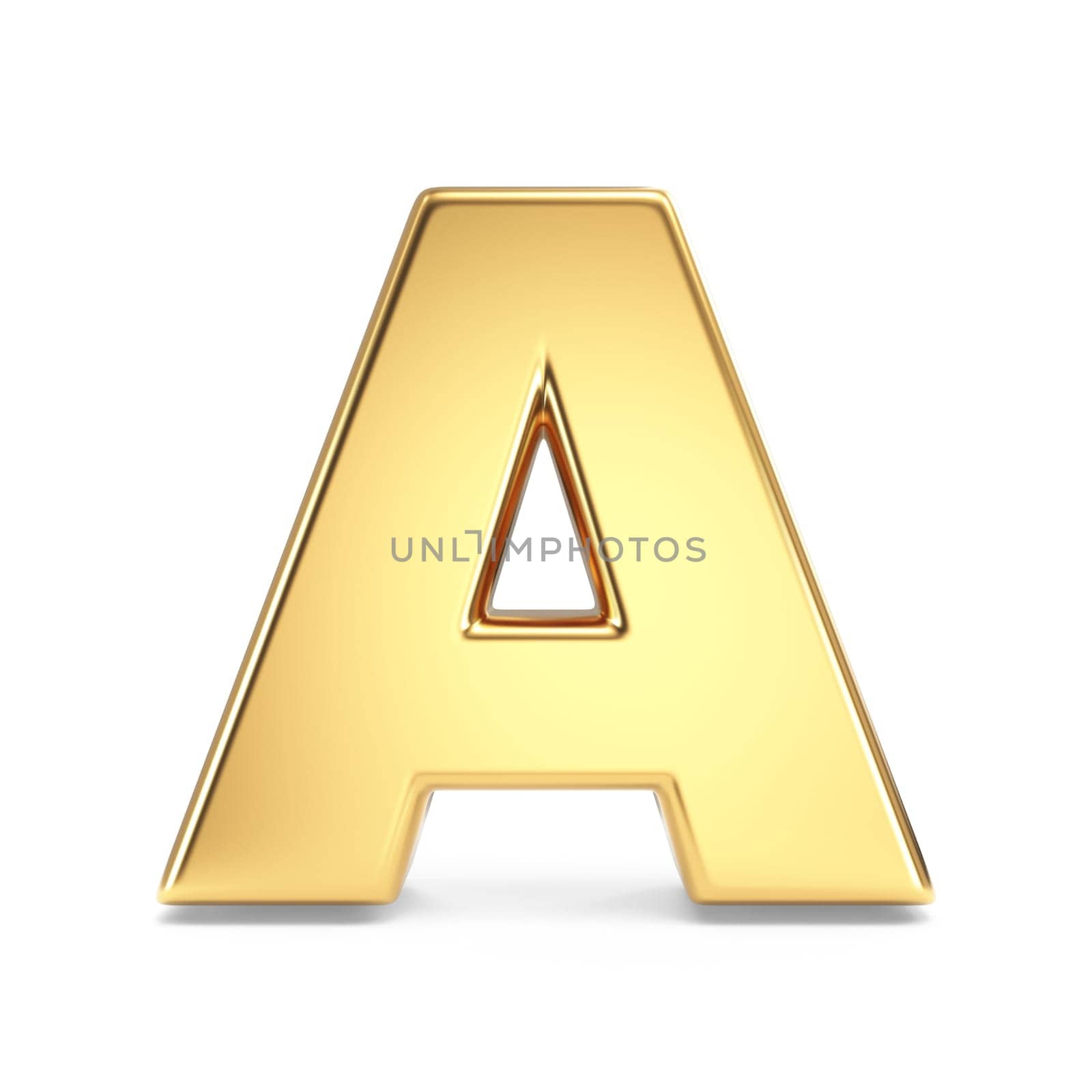 Simple gold font Letter A 3D rendering illustration isolated on white background
