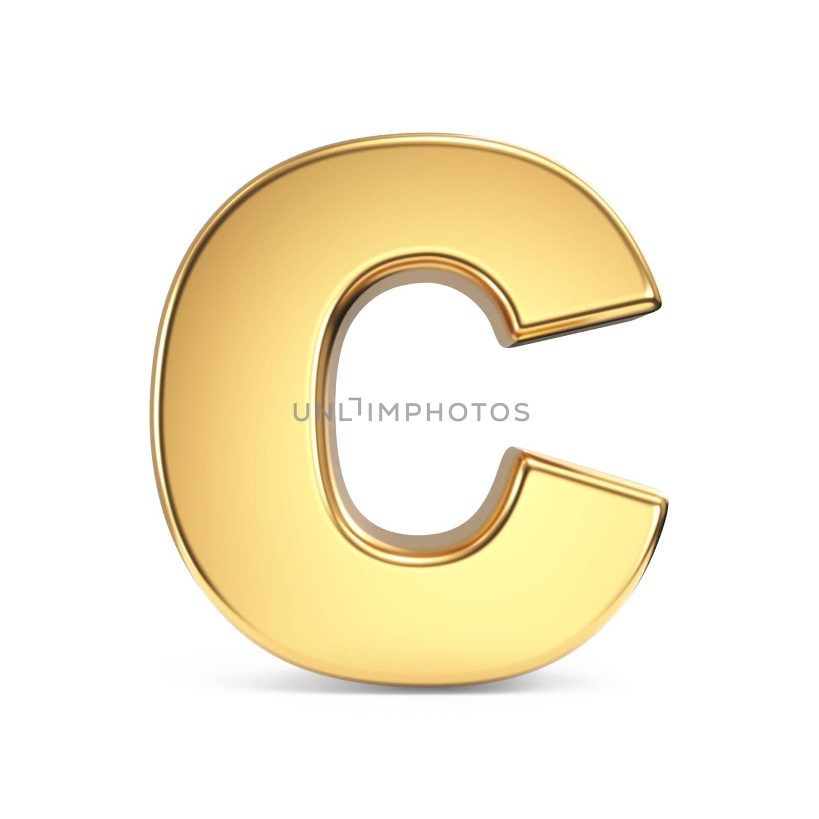 Simple gold font Letter C 3D rendering illustration isolated on white background