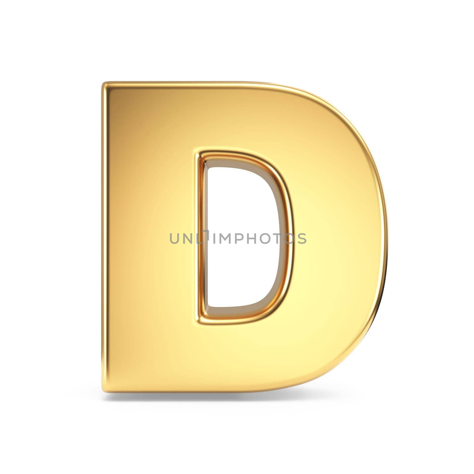 Simple gold font Letter D 3D rendering illustration isolated on white background