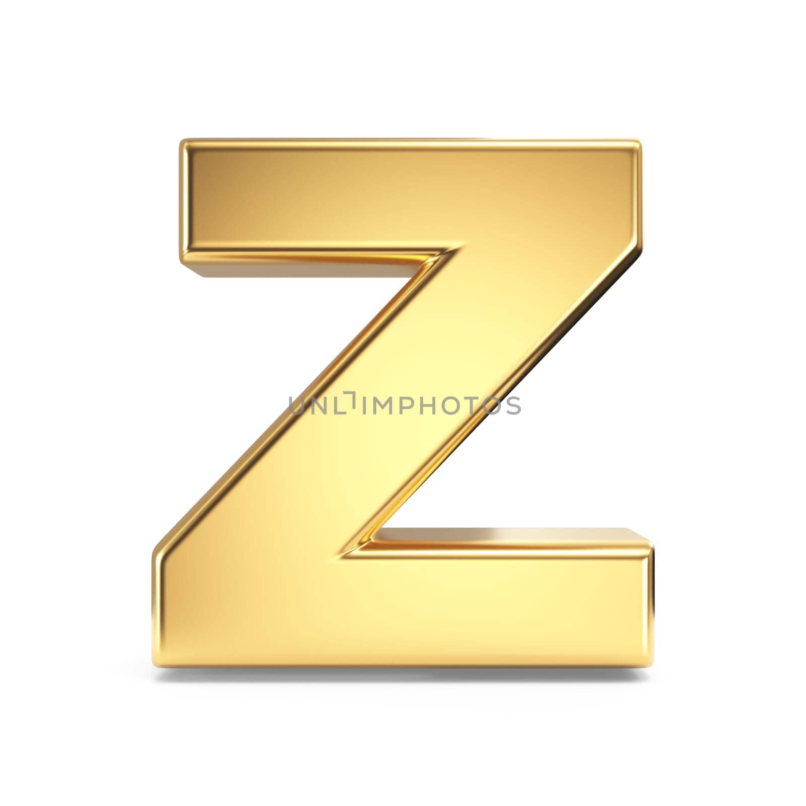 Simple gold font Letter Z 3D rendering illustration isolated on white background