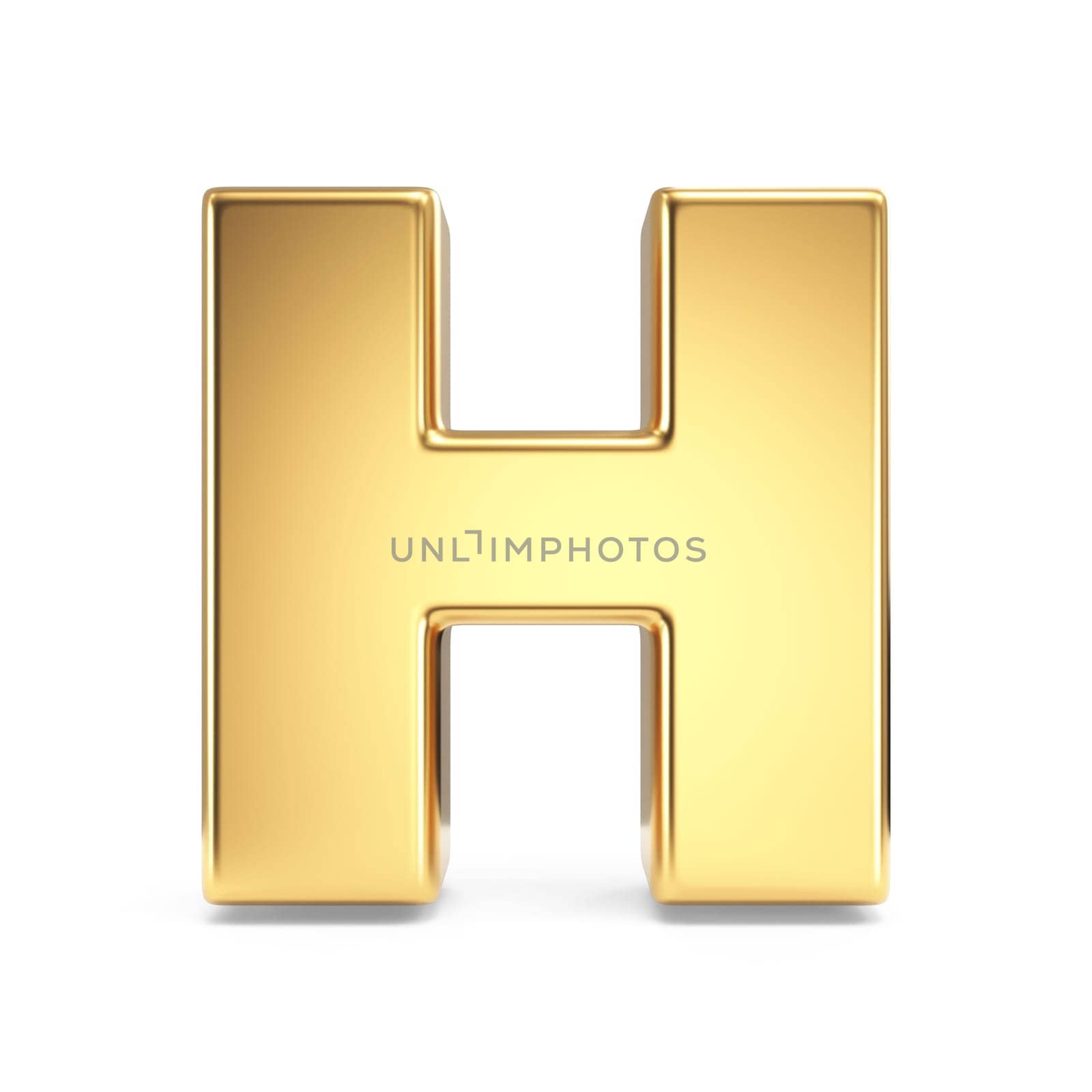 Simple gold font Letter H 3D rendering illustration isolated on white background