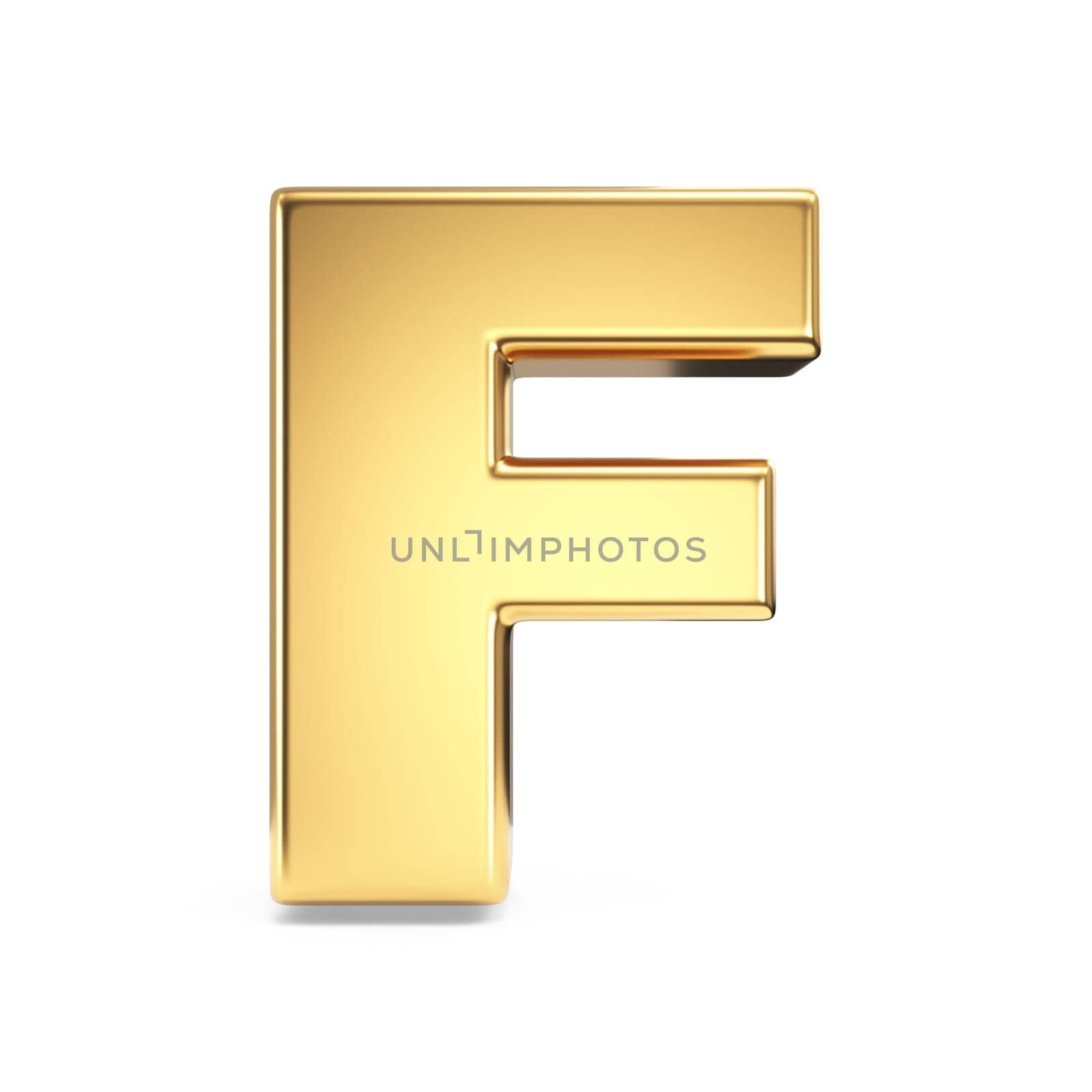 Simple gold font Letter F 3D rendering illustration isolated on white background