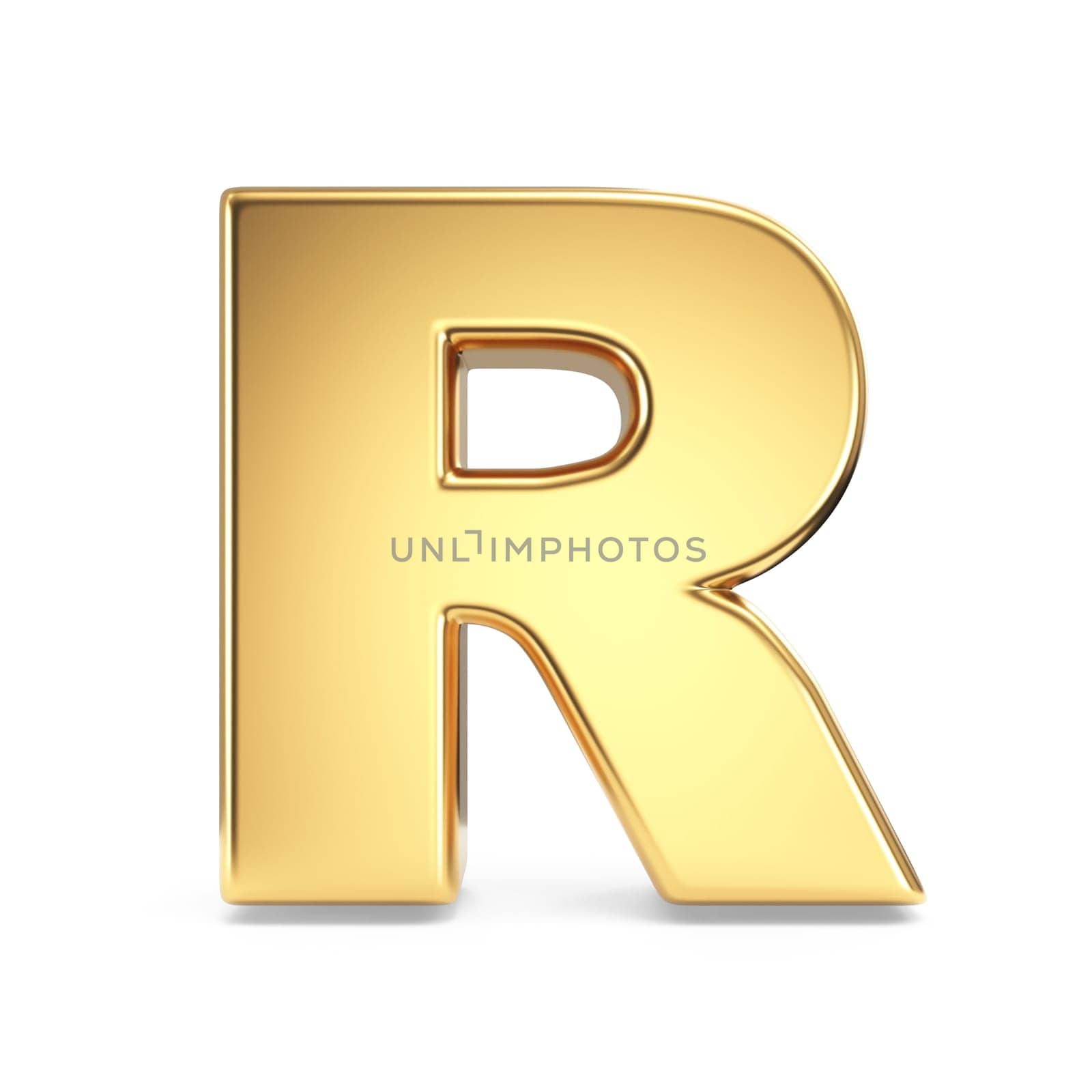 Simple gold font Letter R 3D rendering illustration isolated on white background