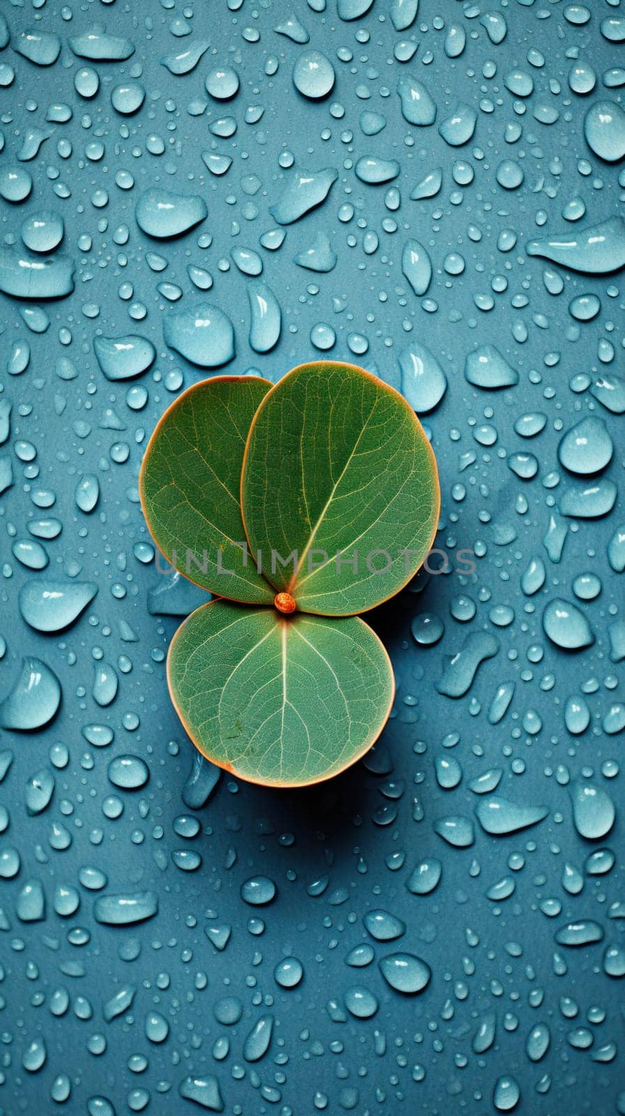 Raindrops on a green leaf. macro Wet green leaf on a rainy day .Generative AI