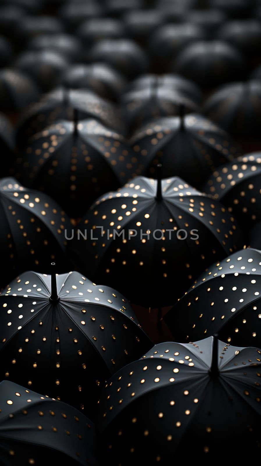 vertical background with black umbrellas, gloomy moody atmosphere.Generative AI