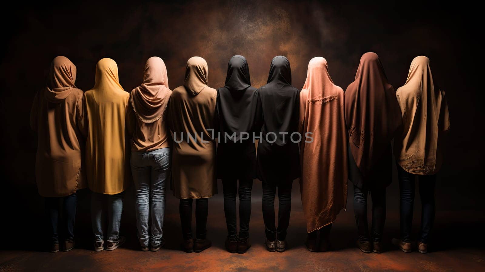 a group of unknown people in the same clothes. back view. the concept of equalizing and depersonalizing people. The concept of lack of diversity.protection of personal space and personal information.Generative AI