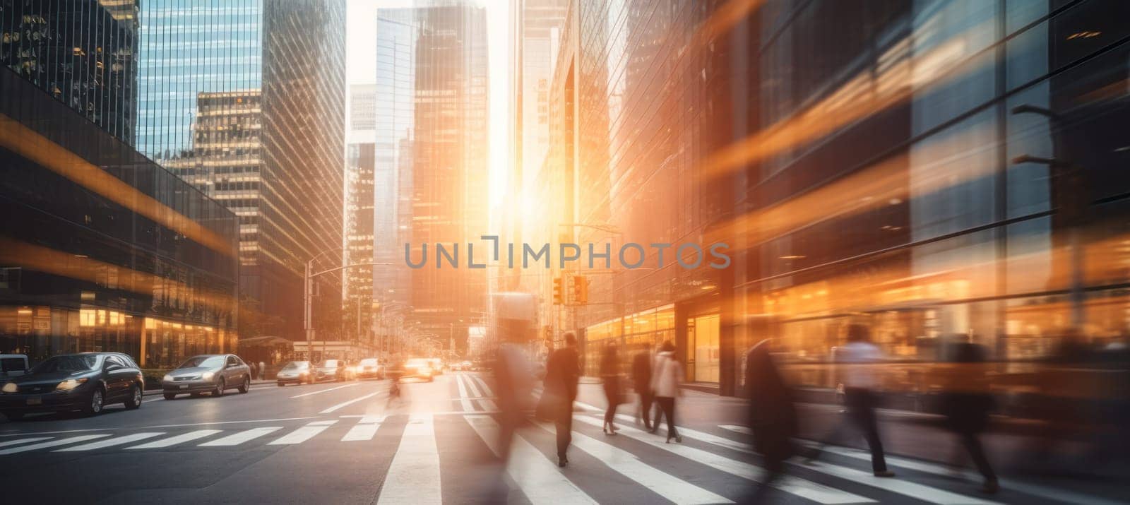 abstract business background with buildings and people in motion. motion blur. business and finance.Generative AI