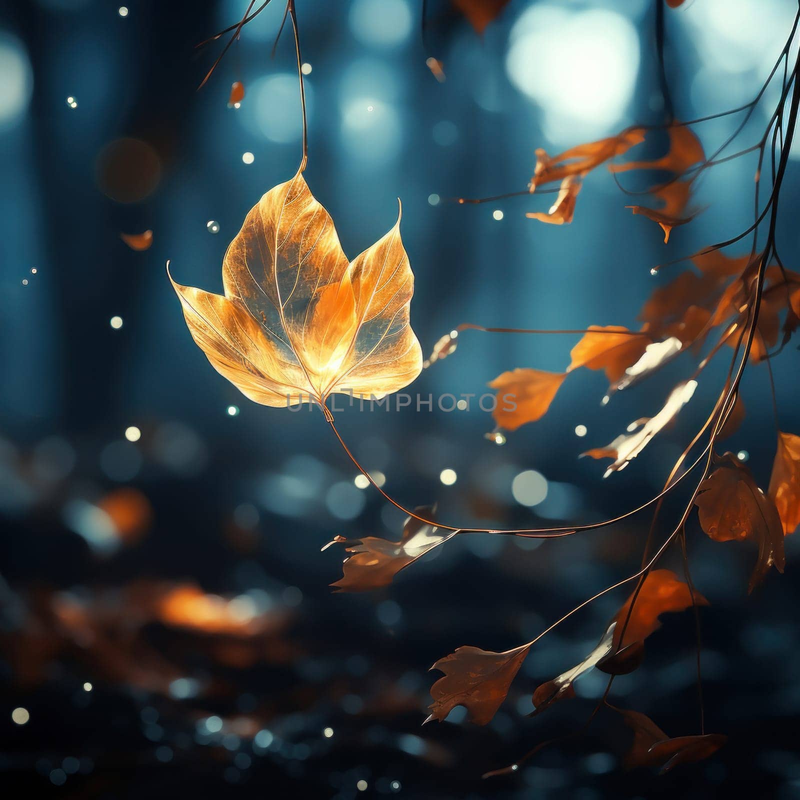 autumn background with frozen yellow leaf covered with ice.Generative AI