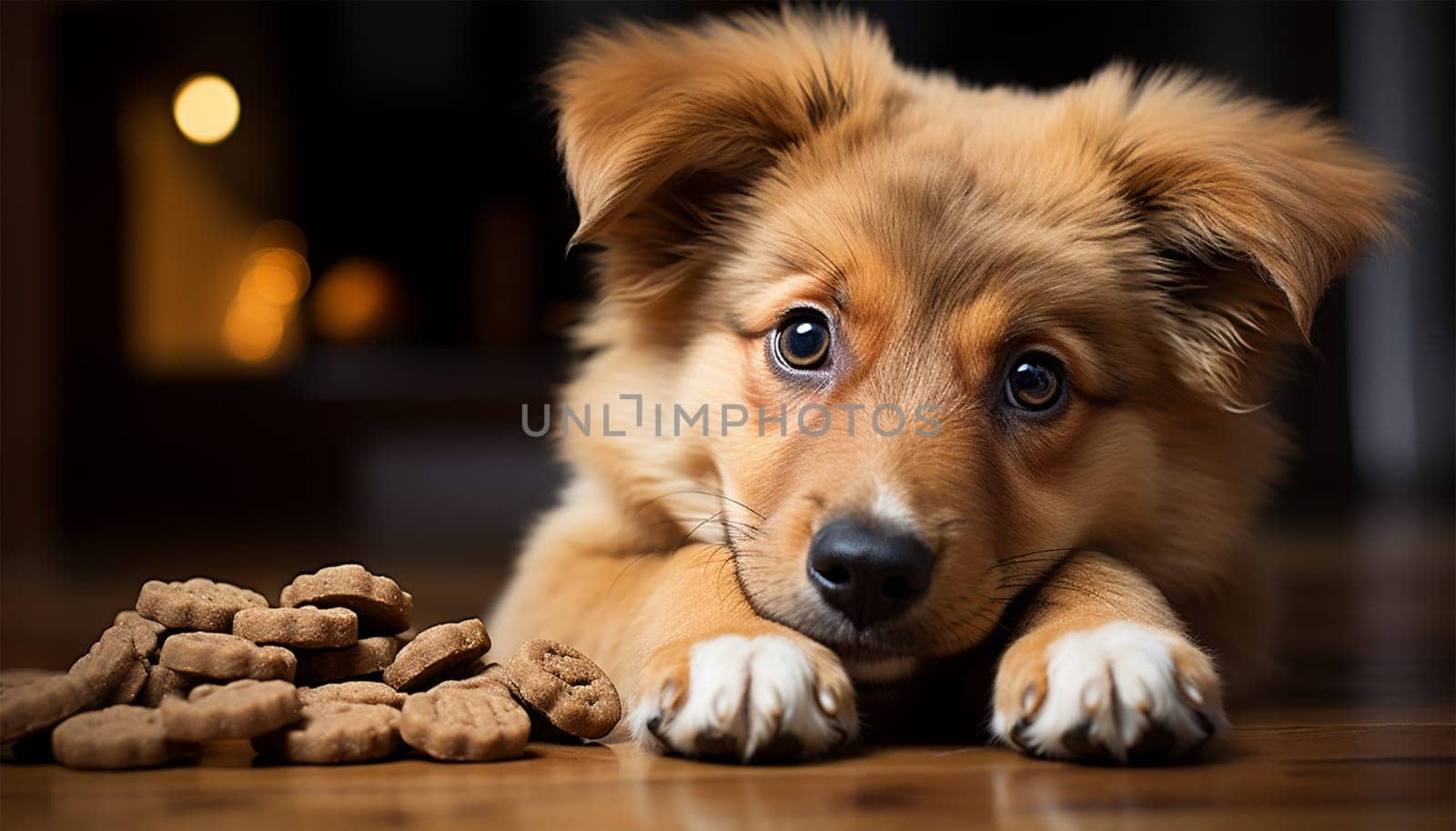 cute dog with dog biscuits..Generative AI