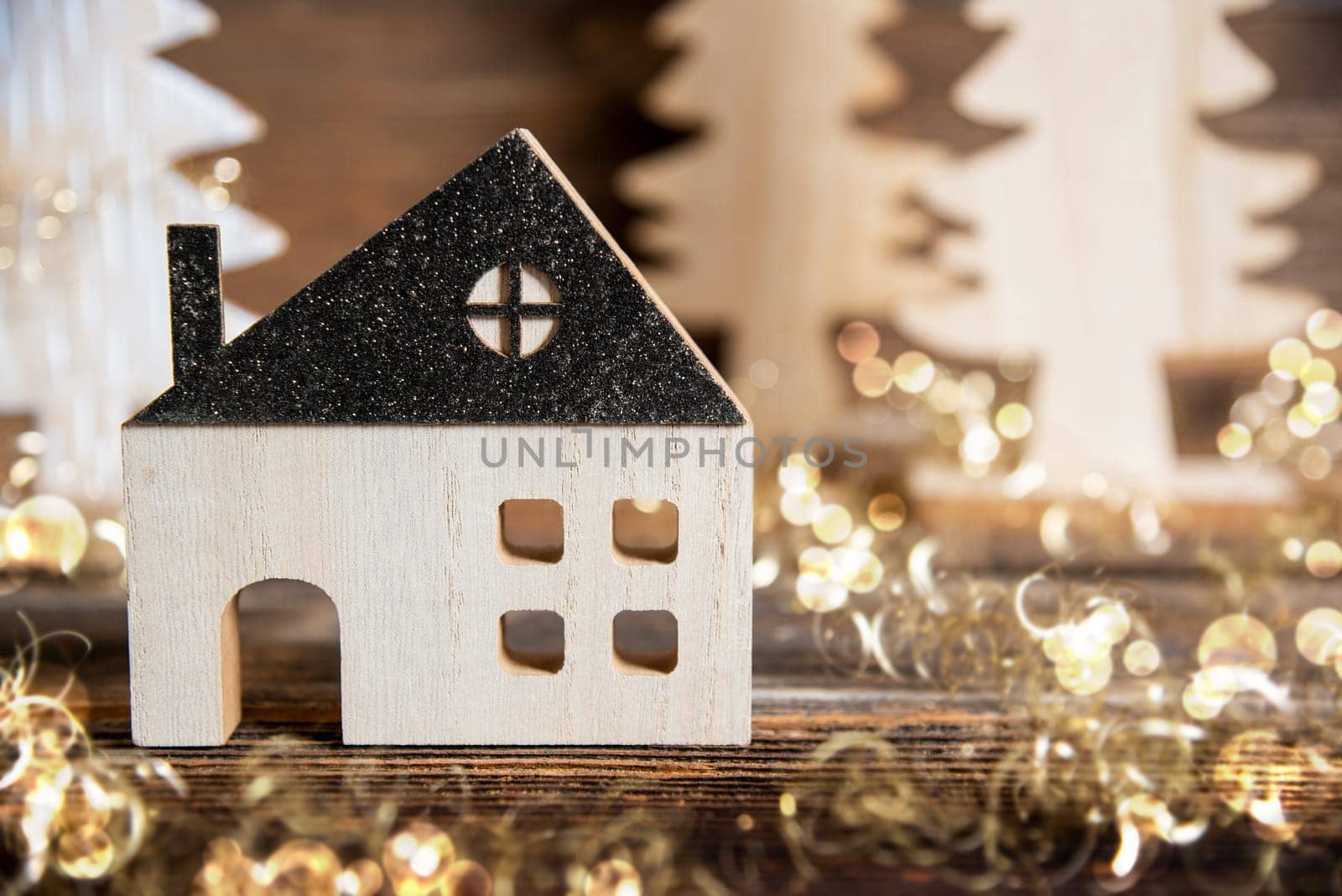 Copy Space, With Cozy House, Snowy Atmosphere, Christmas, Winter, Decoration, Background