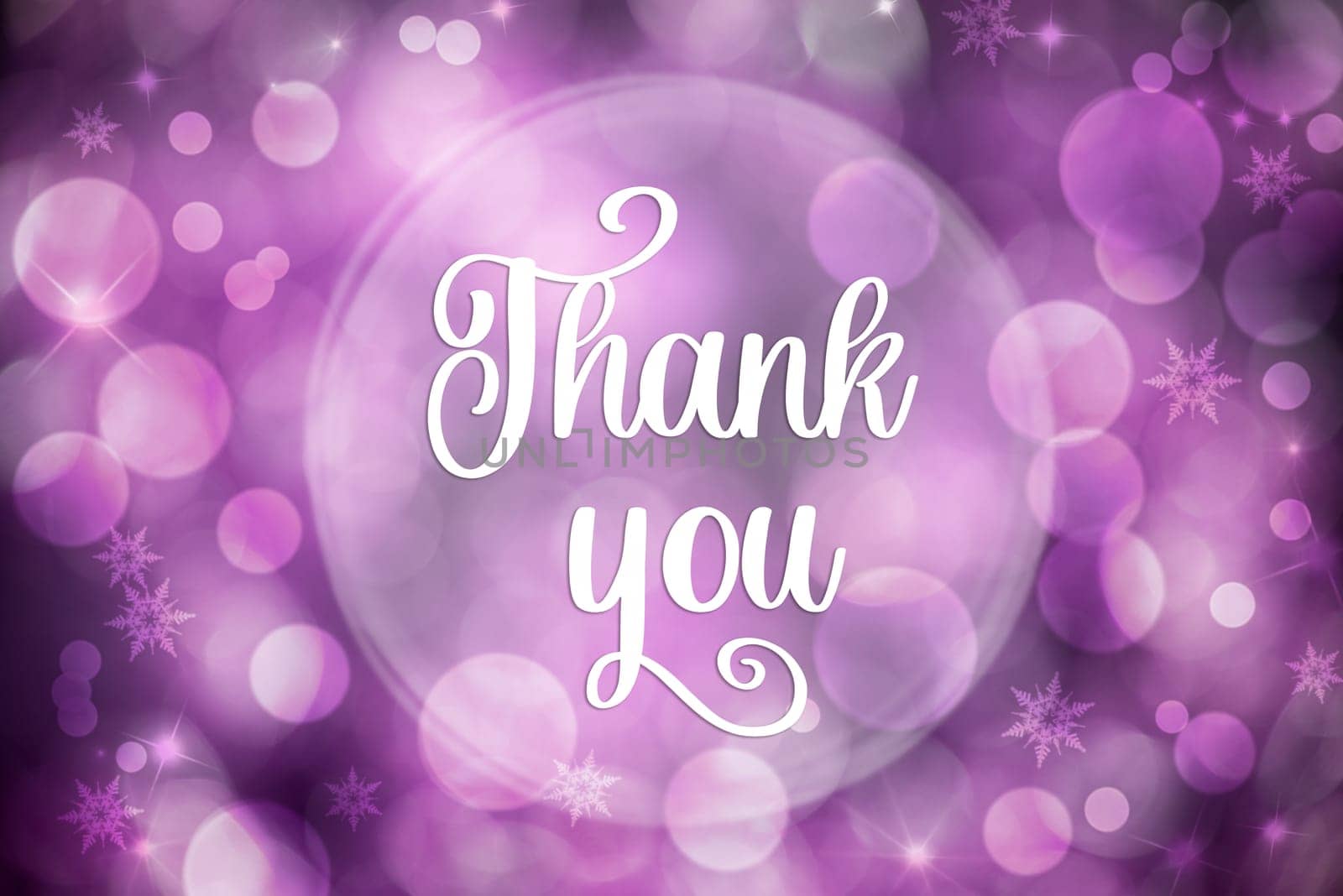 Purple and White Christmas Background With Shiny Bokeh and Text Thank You