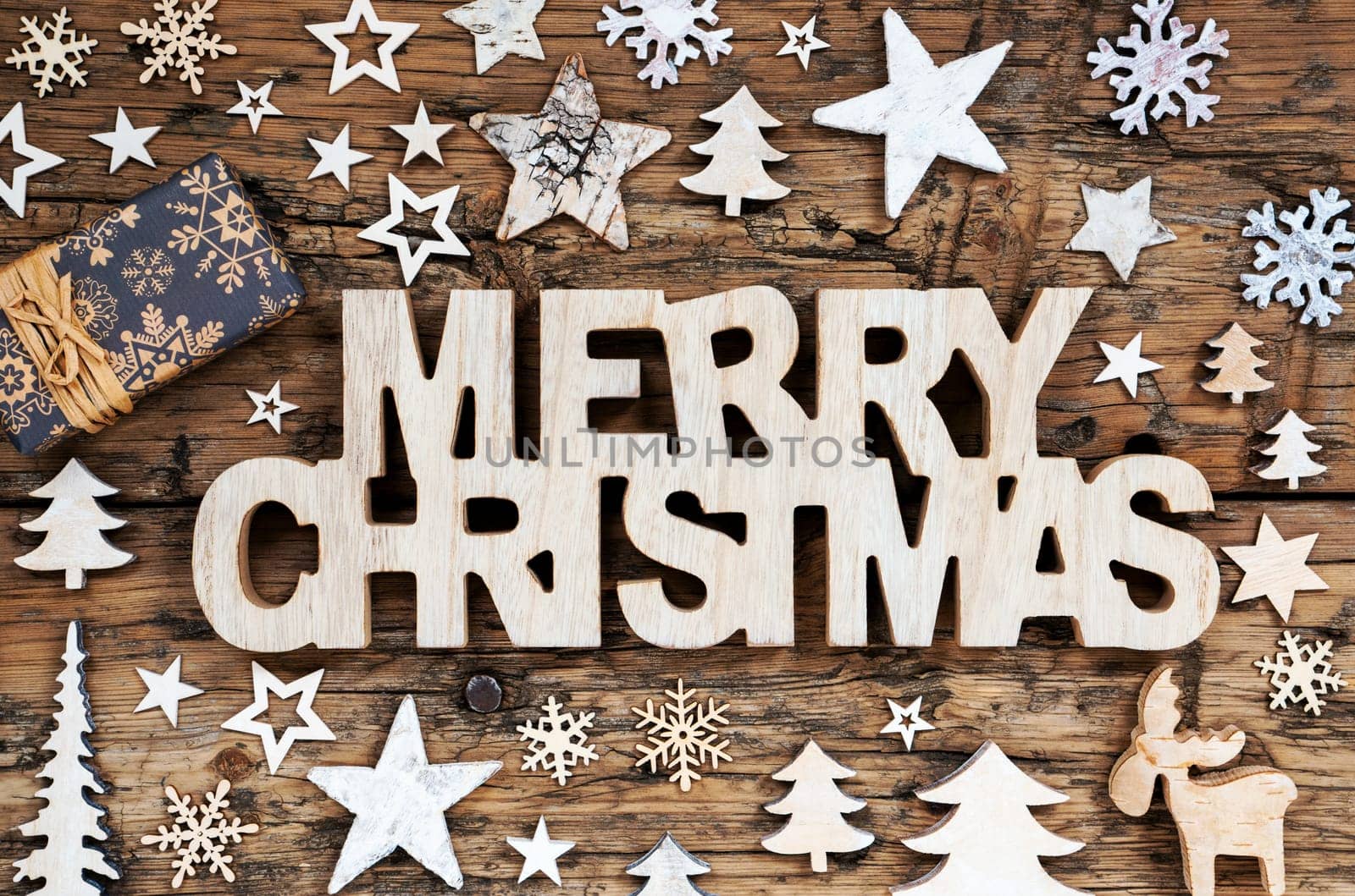Wooden Text Merry Christmas With Winter Decoration, Christmas Decoration, Natural Christmas Flatlay