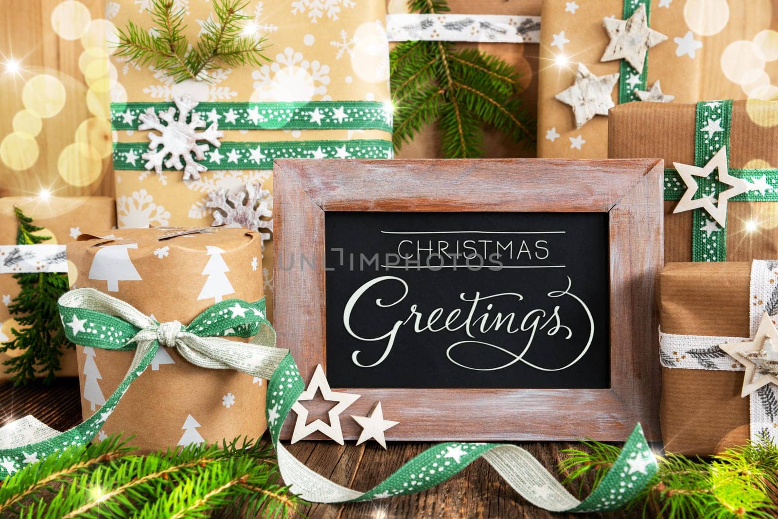 Text Christmas Greetings, Green Winter Decor, Sustainable Christmas Background
