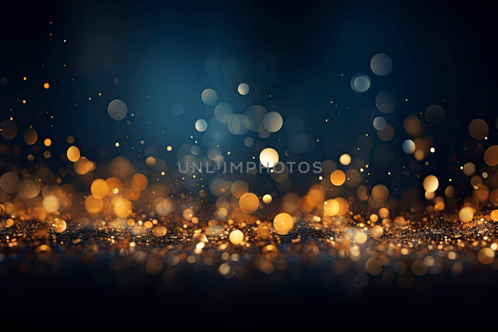 Magic background with golden bokeh with colorful purple pink yellow. Frame from golden shiny splashes, drops. Elegant luxury wallpaper