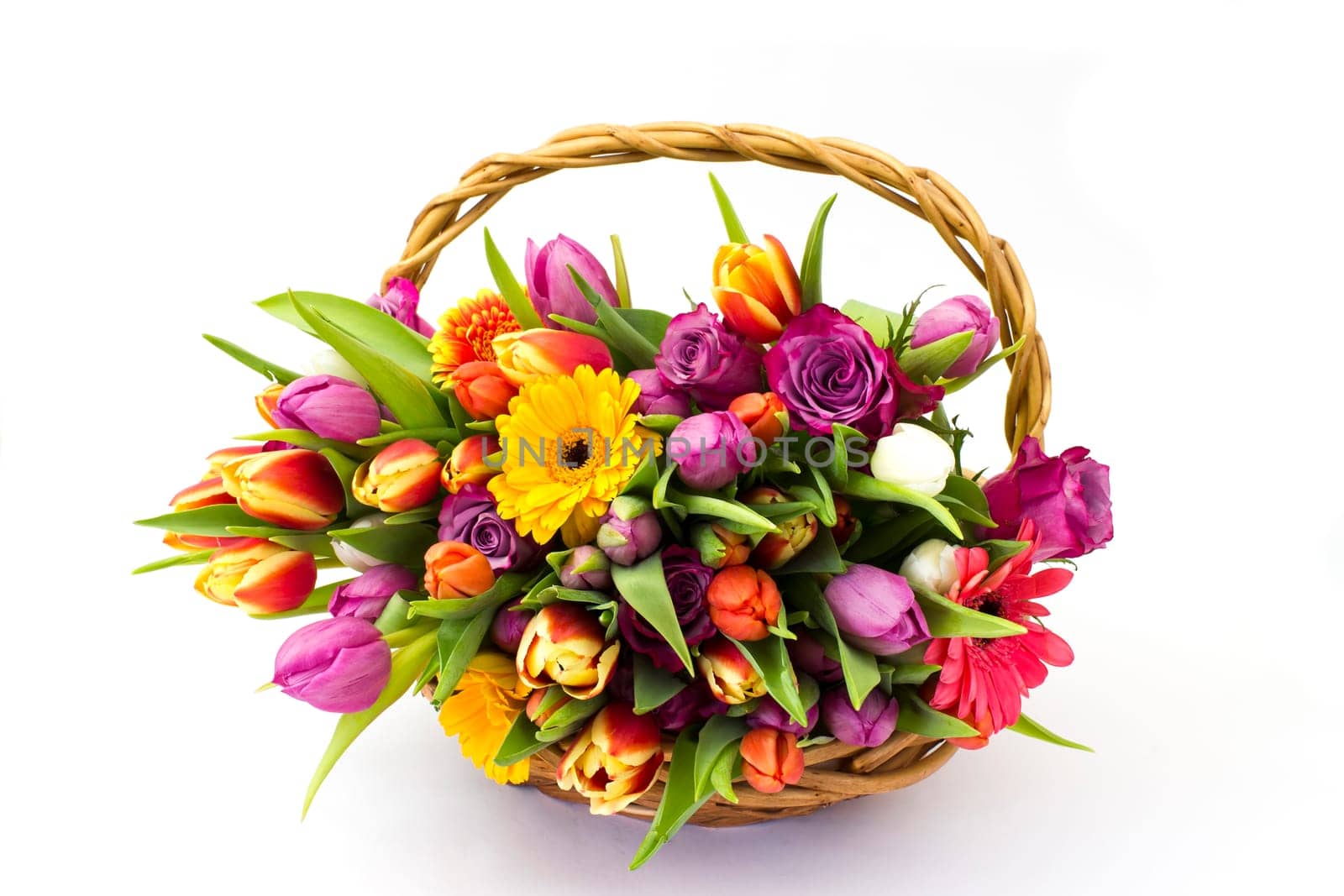 flowers in a basket on white background