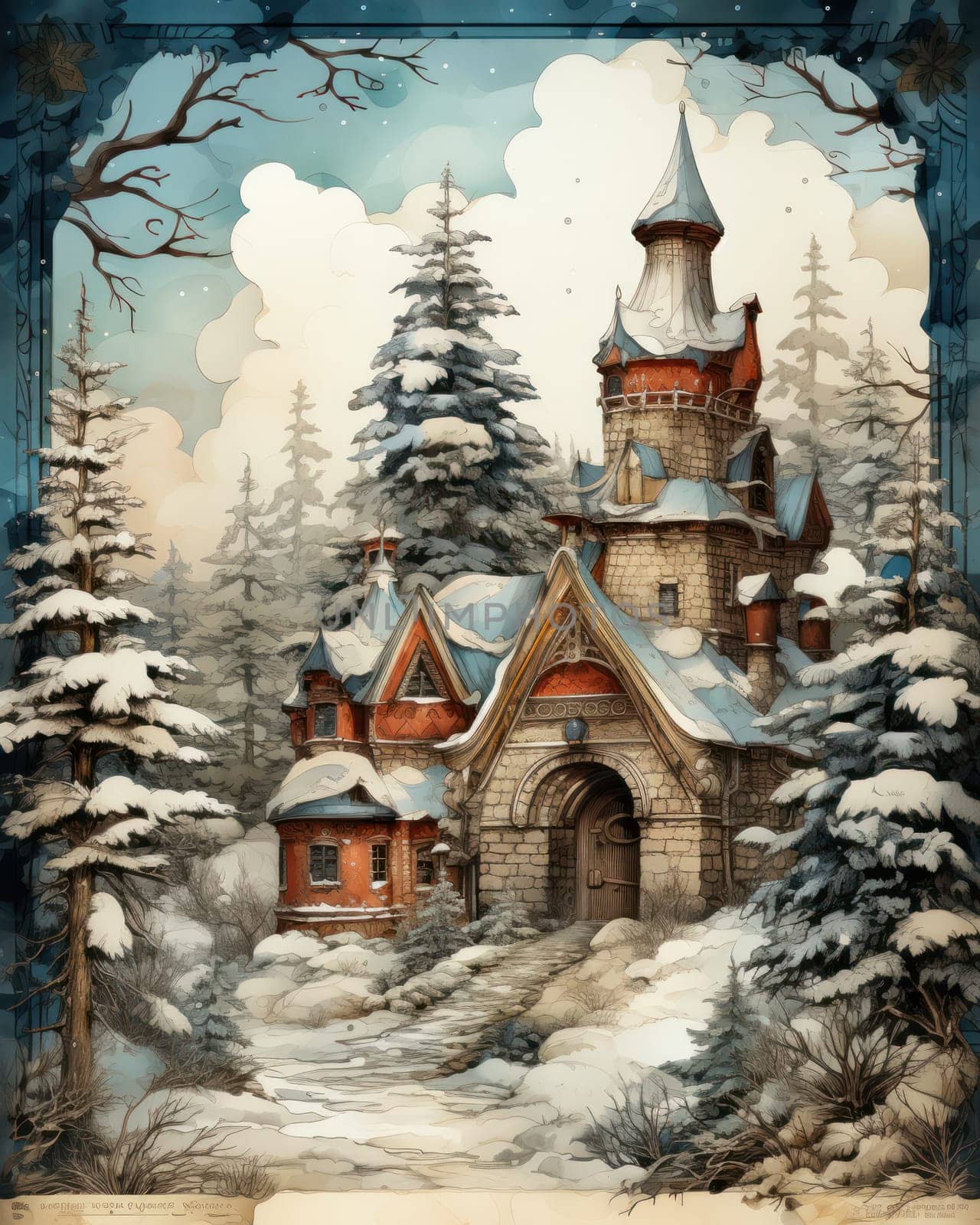 retro stylization of an old Christmas card.Generative AI