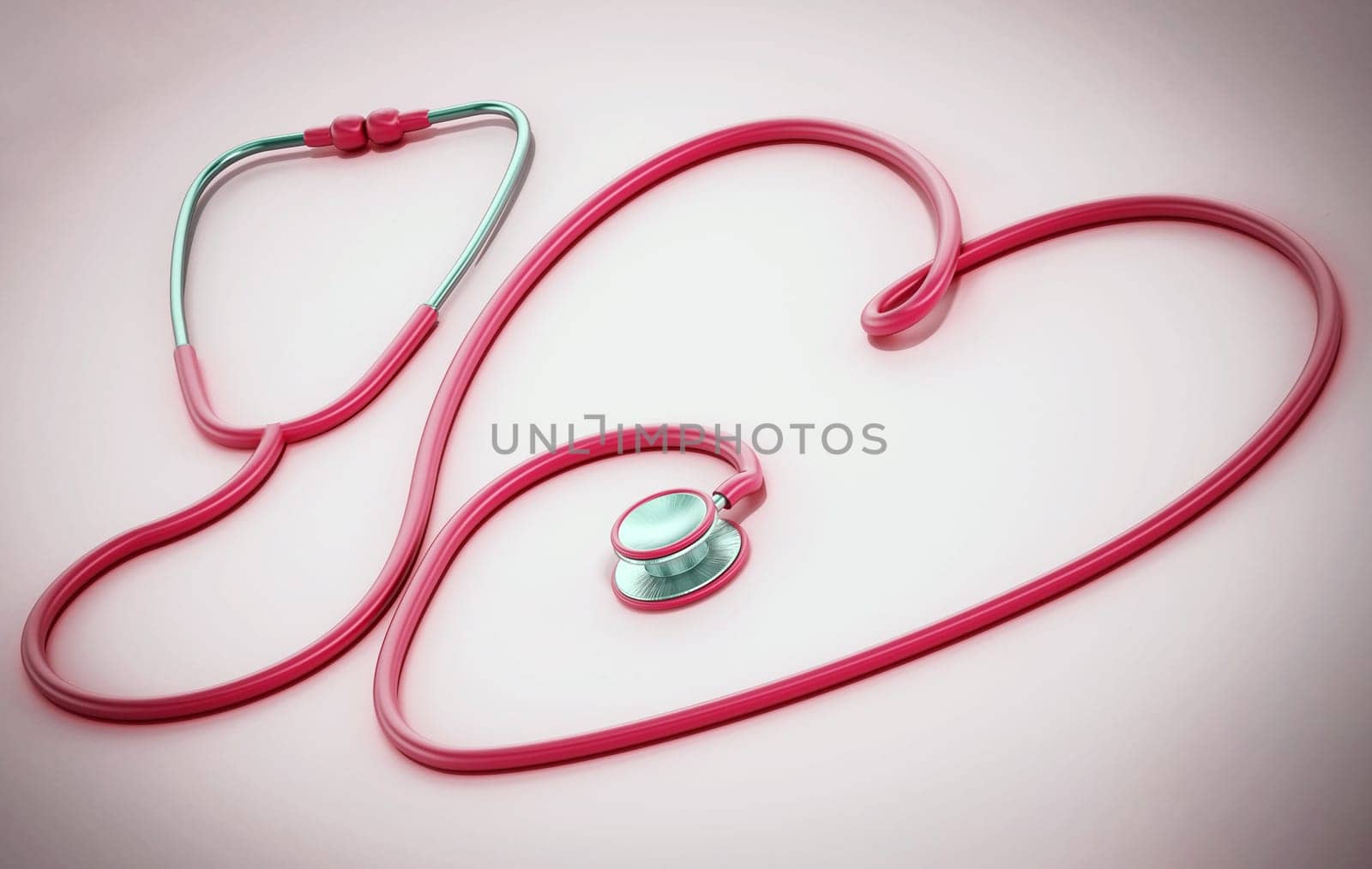 Stethoscope with heart shaped card. 3D illustration.