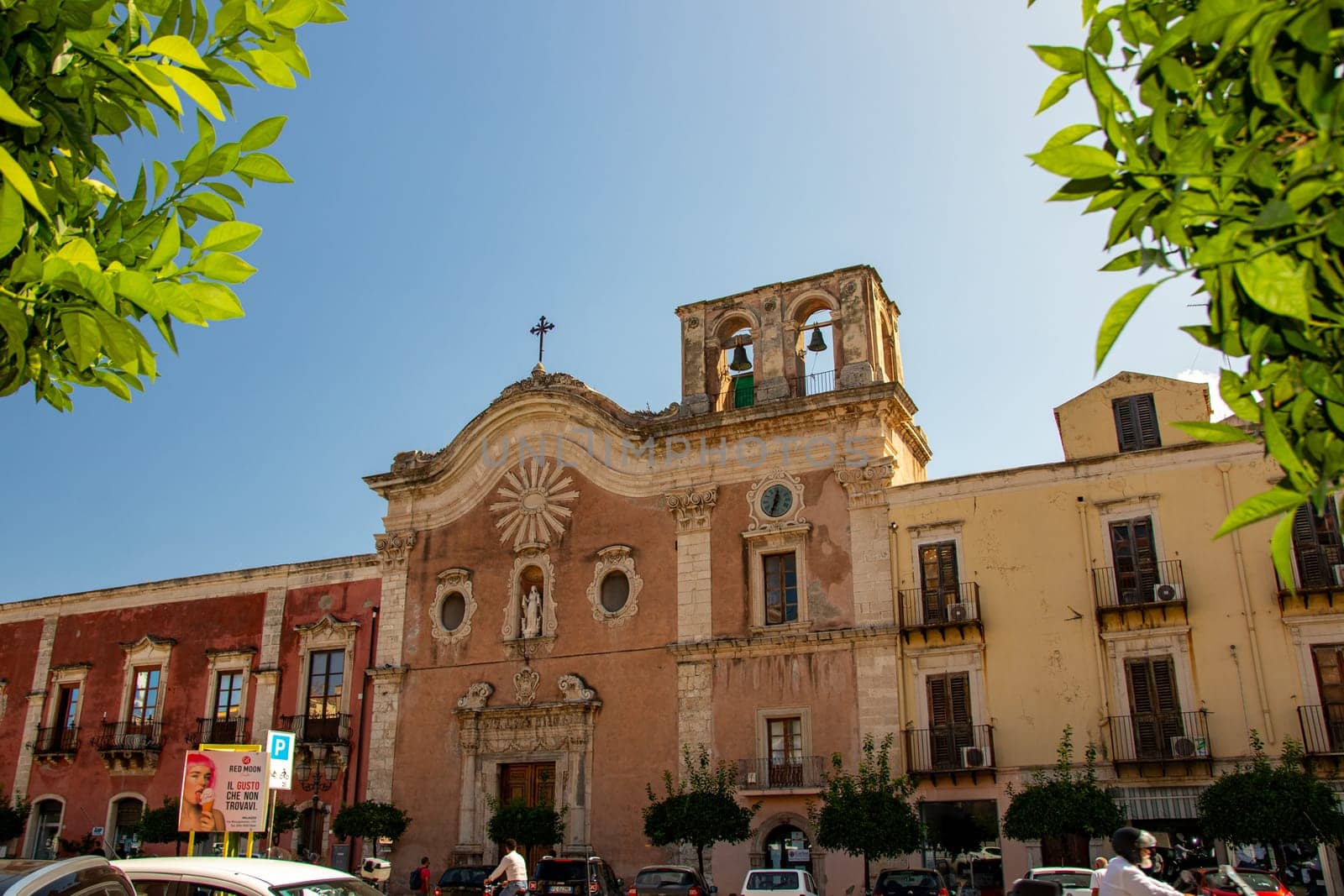 MILAZZO, SICILY, Italy - 03 October 2023.. The church of the Carmine located in Piazza Caio Duilio in the historic centre of the city of Milazzo.