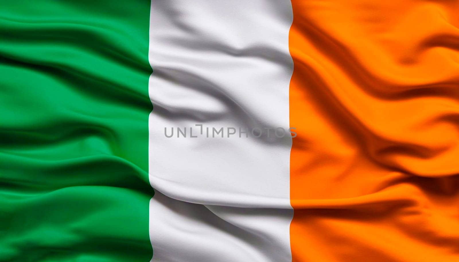 Fabric texture flag of Ireland. Flag of Ireland waving in the wind. Ireland flag is depicted on a sports cloth fabric with many folds. Sport team banner