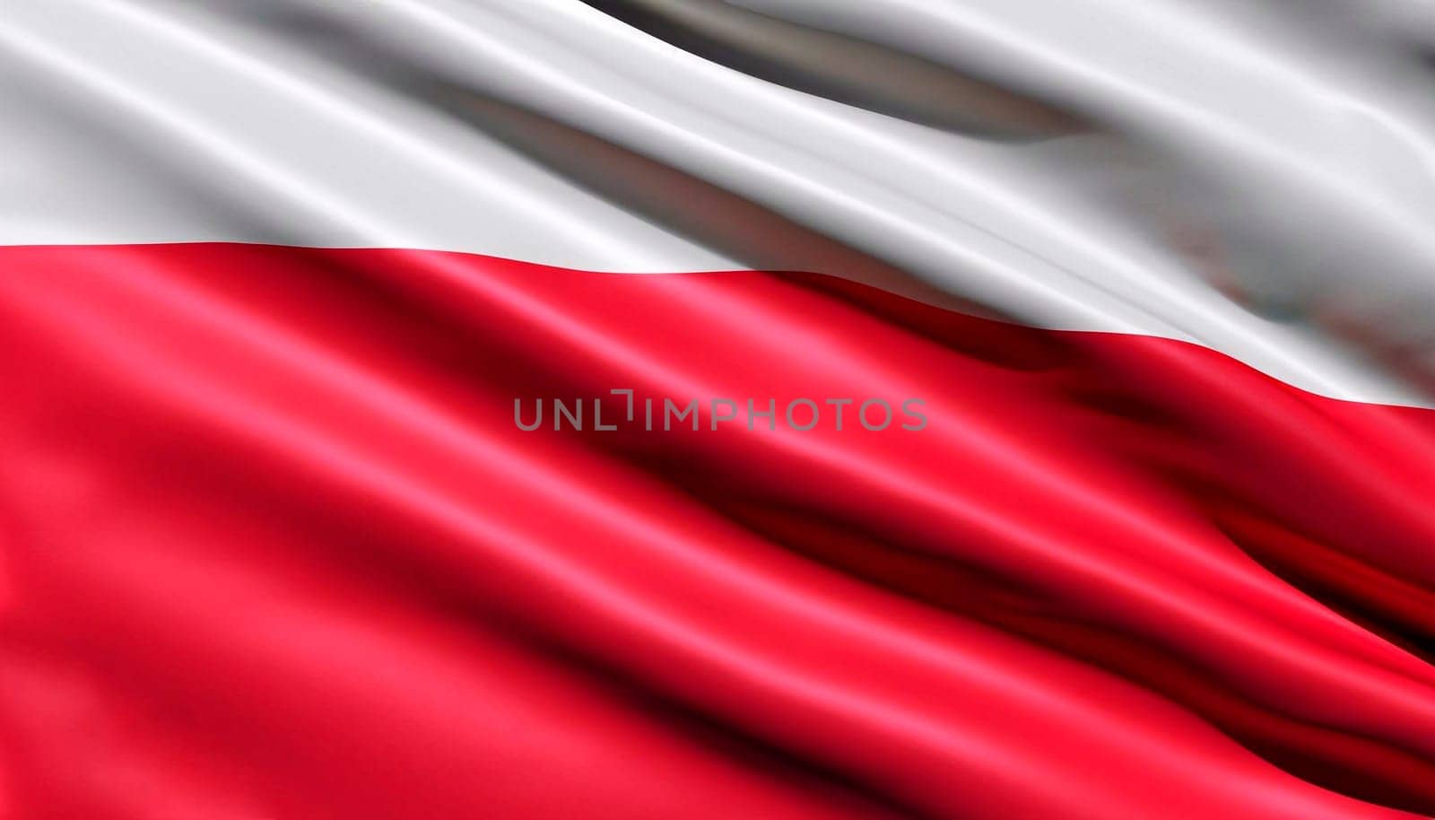 Fabric texture flag of Poland. Flag of Poland waving in the wind. Poland flag is depicted on a sports cloth fabric with many folds. Sport team banner.
