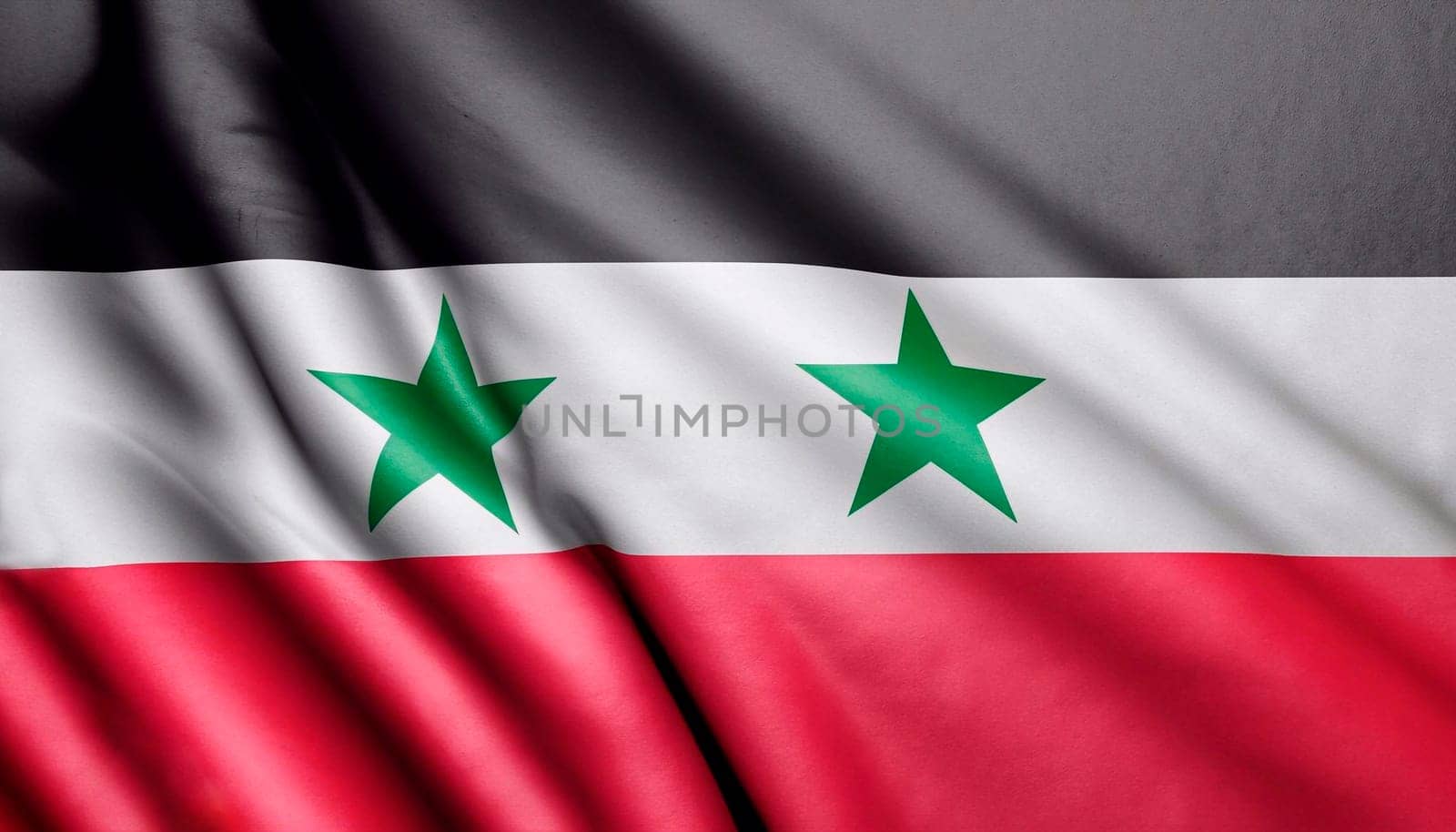 syria flag. Syria flag with folds with visible satin texture