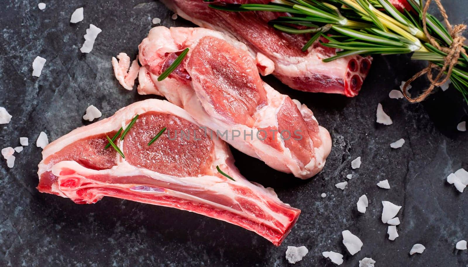 The raw lamb slices closeup.