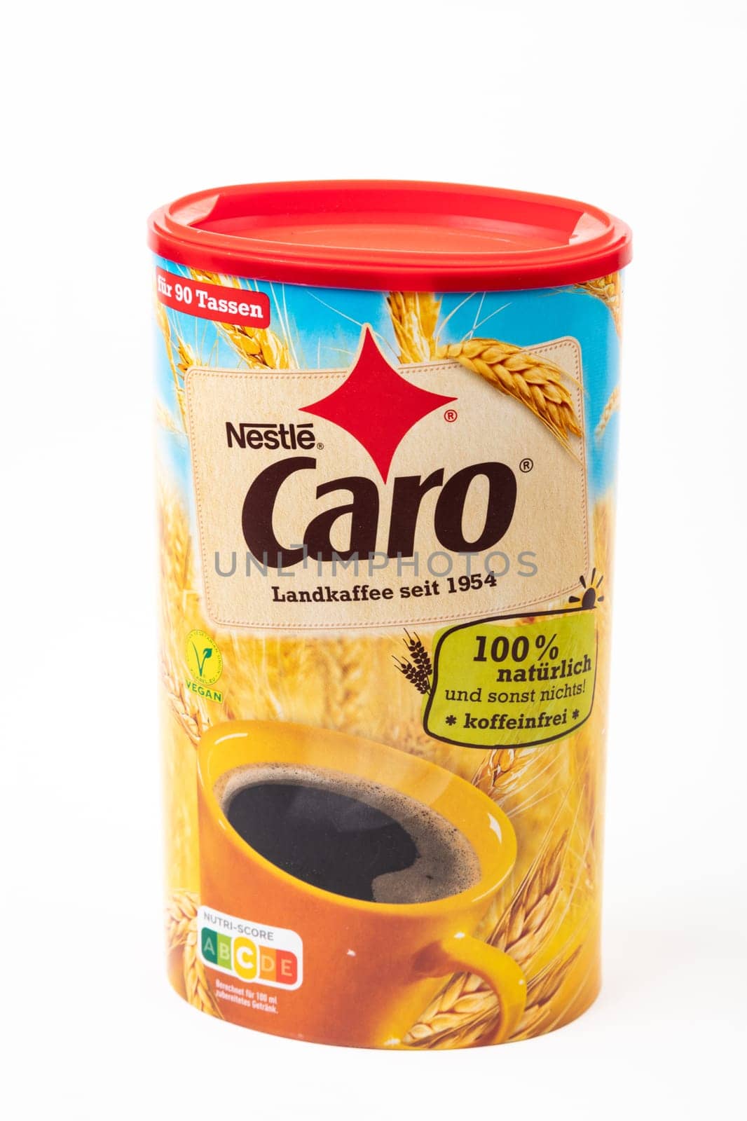 HUETTENBERG, GERMANY - 09-15-2023 - Nestle Caro cereal coffee packaging.