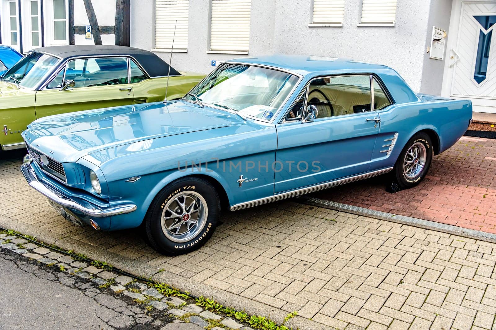 WETTENBERG, HESSE, GERMANY - 07 - 28 - 2023: Classic FORD Mustang at a traditional Car Show Golden Oldies in Krofdorf-Gleiberg near Giessen, Hesse.