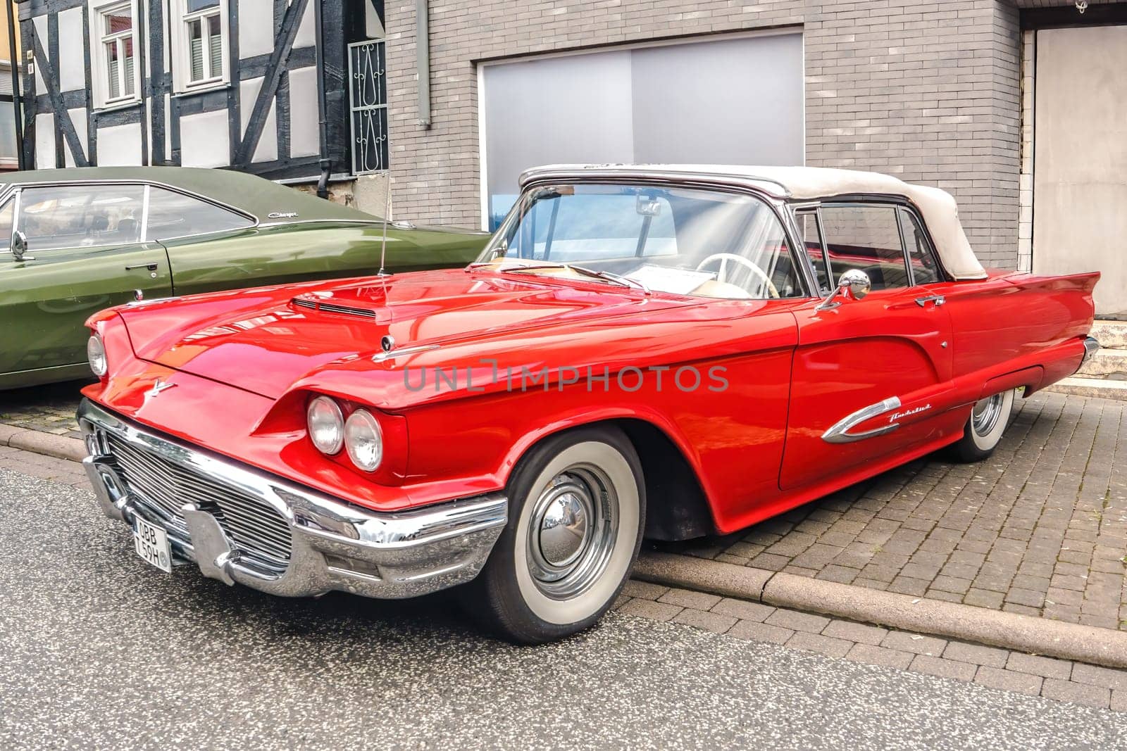 WETTENBERG, HESSE, GERMANY - 07 - 28 - 2023: THUNDERBIRD Vintage Car on a ttraditional Car Show Golden Oldies near Giessen, Hesse.