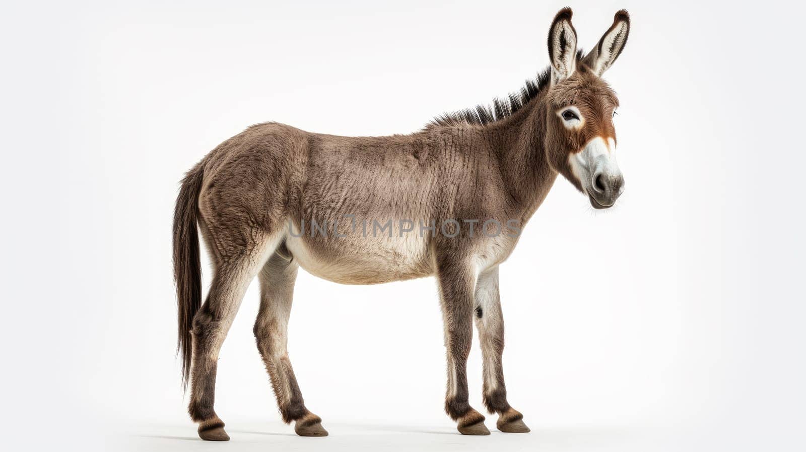Donkey standing in Studio isolated over white background . Artificial Art.