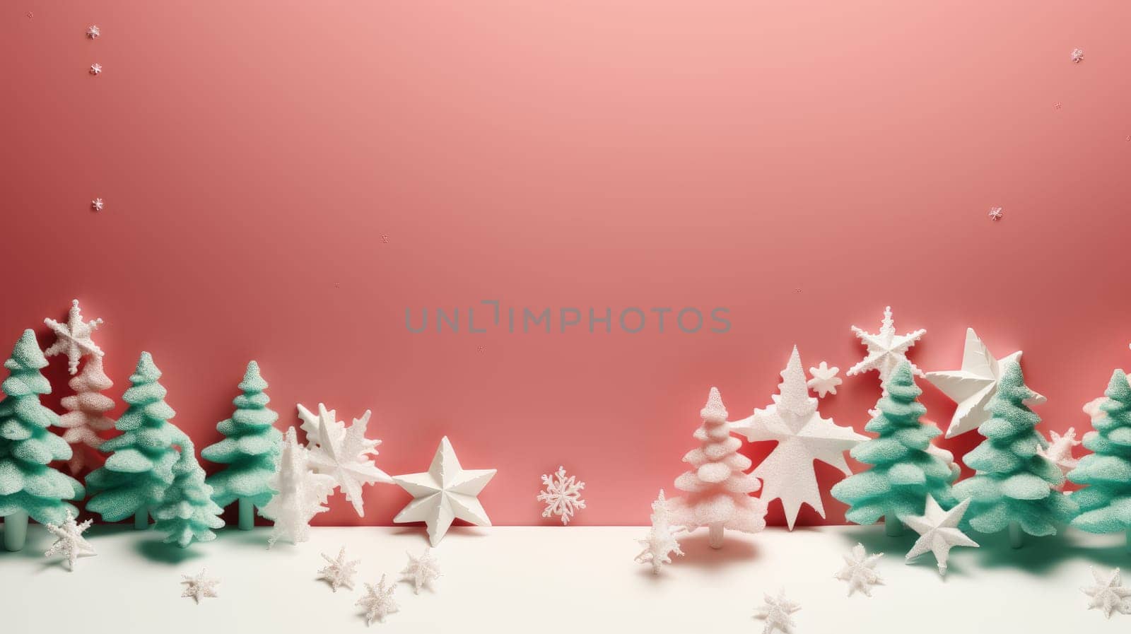 Pink christmas holiday stars background in pink and bright colours. Winter theme wallpaper. Artificial Art
