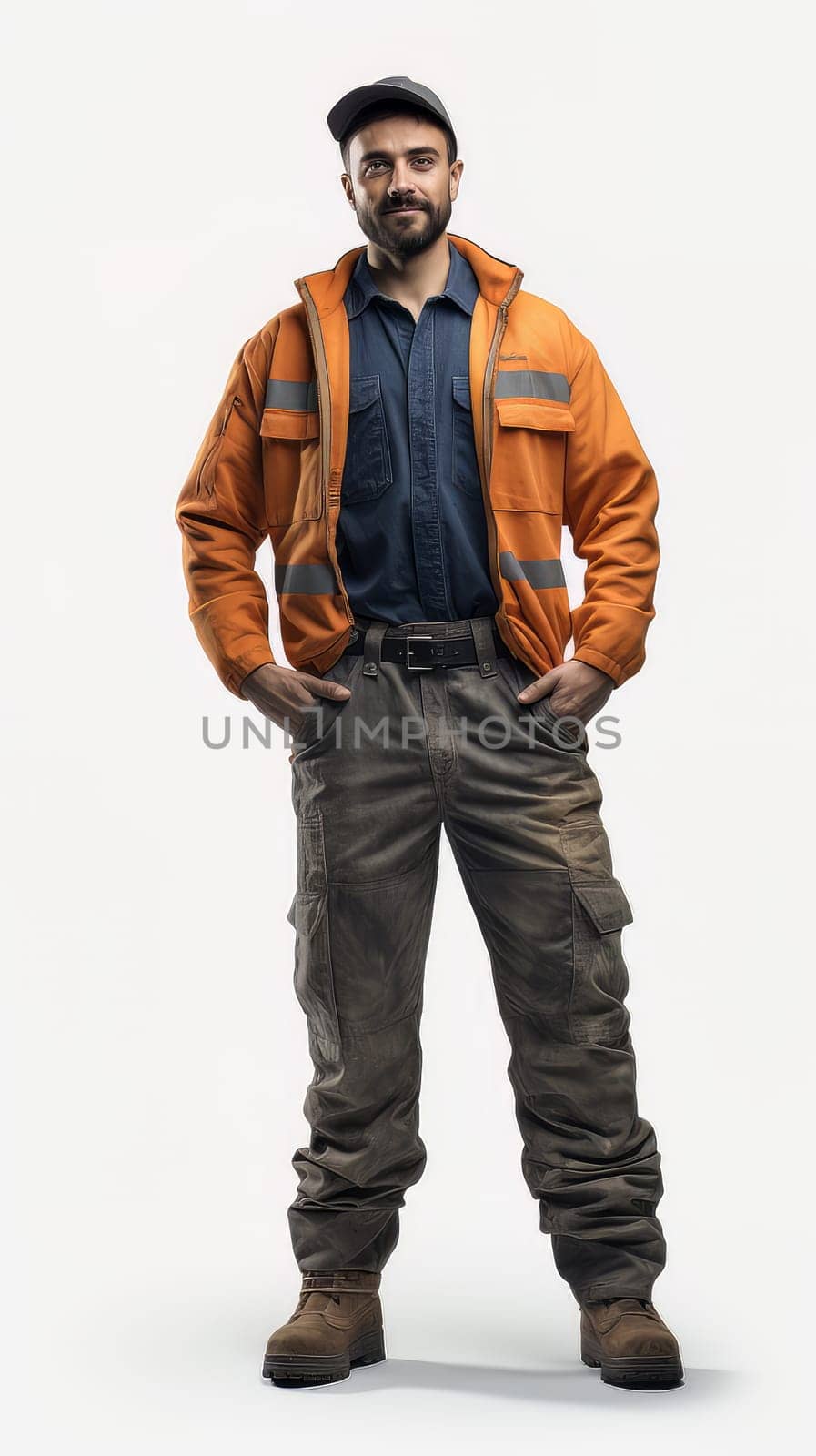 Portrait from construction worker isolated on white background. Generative AI