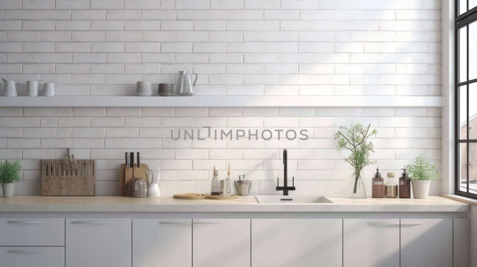 Interior of a modern kitchenette in bright colours. artificial art