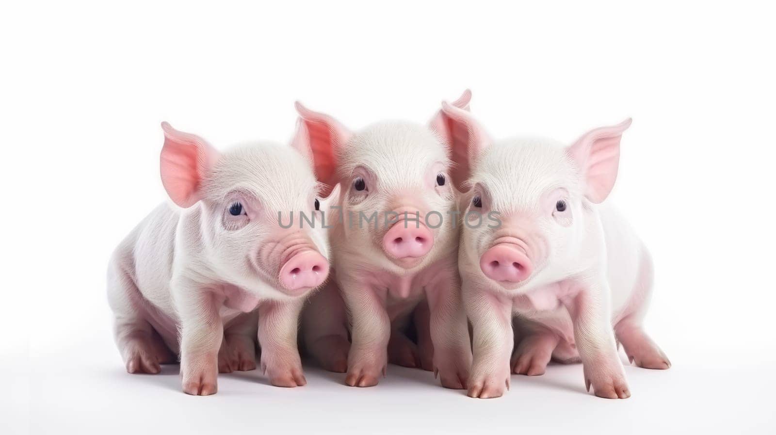 Beautiful Piglets in a row isolated on white background. Artificial Art.