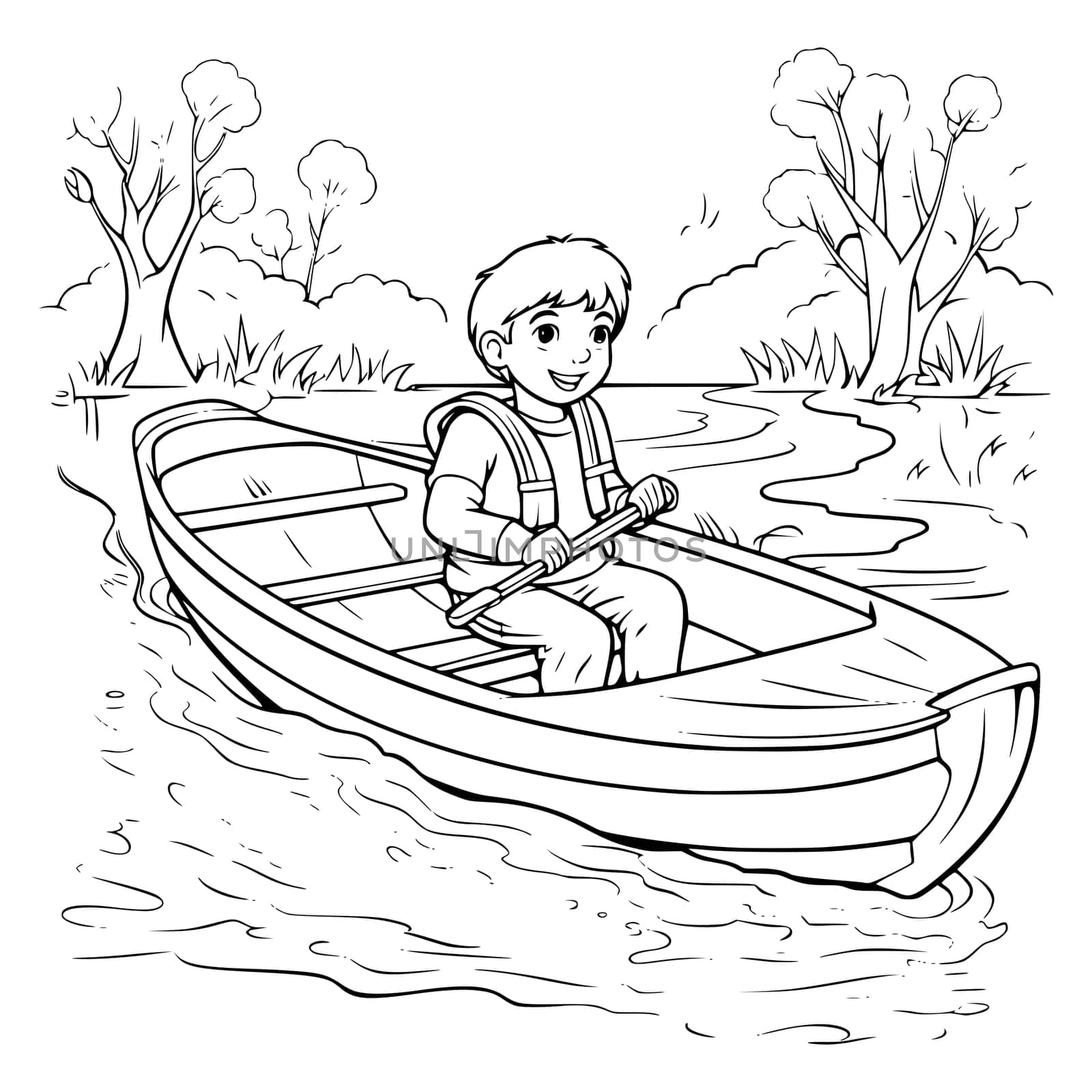 Boy with Hunting Boat Coloring Pages Drawing For Kids