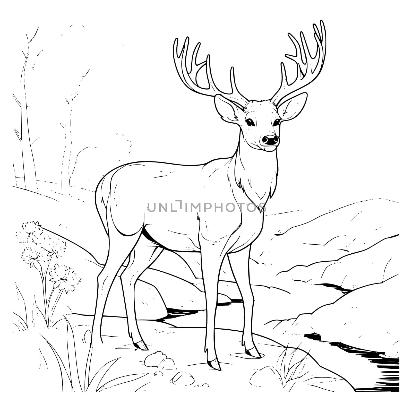 Big Deer On The River Bank Coloring Page Drawing For Kids