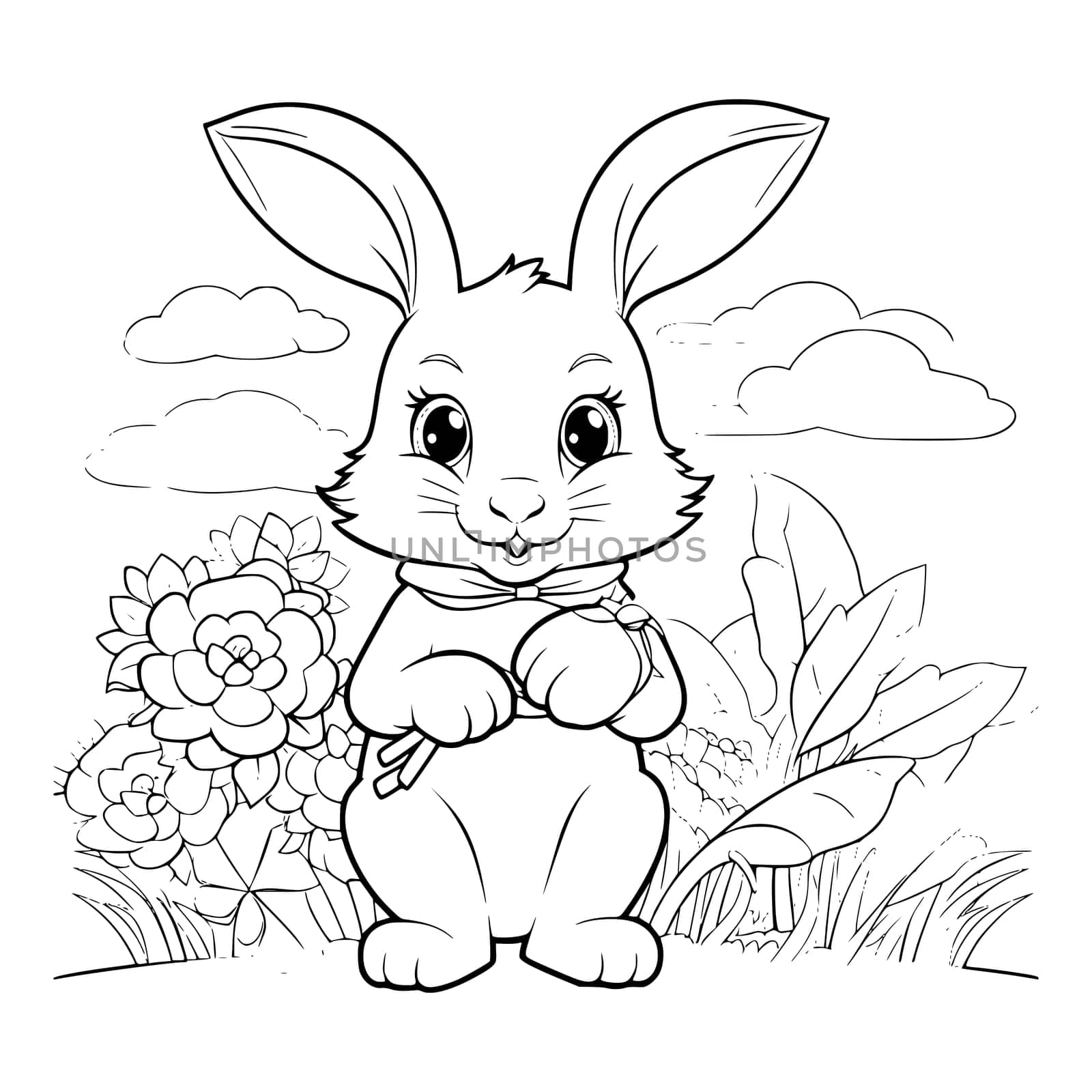 Bunny With A Ripe Tasty Carrot Coloring Page For Kids