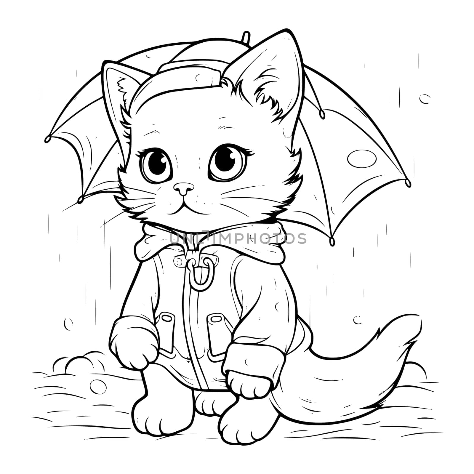 Cat In Rainy Day Coloring Page For Kids