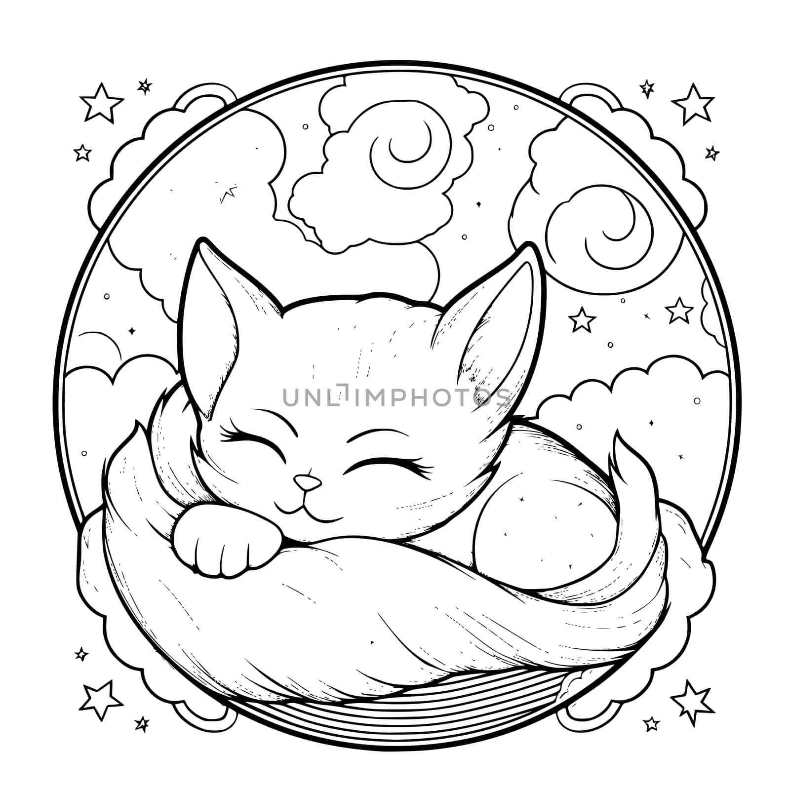 Cat Sleeping Coloring Page Drawing For Kids