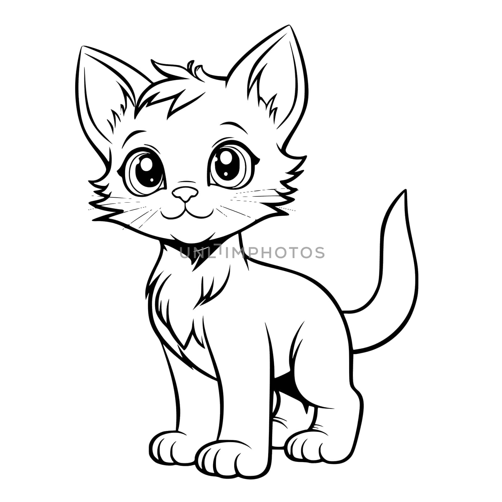 Cat Standing Coloring Page Drawing For Kids