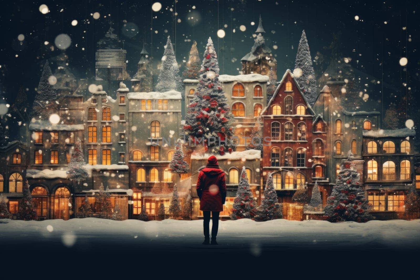 Person standing in front of a christmas scene