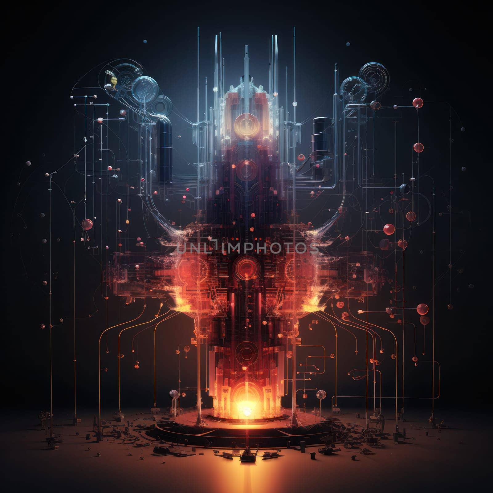 Quantum computer. Abstract quantum computing circuit with futuristic design.A fictional depiction of a quantum computer.