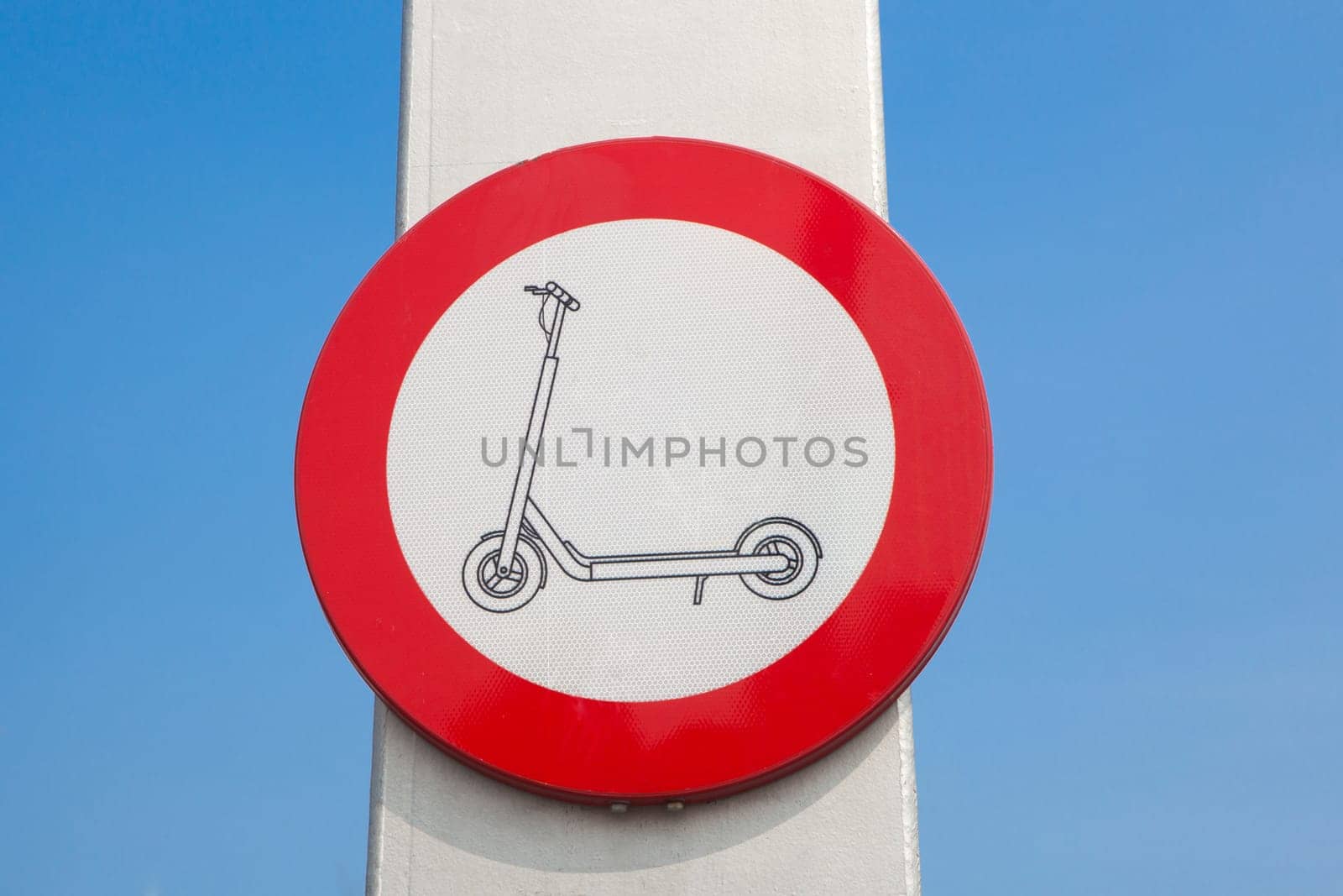 Electric kick scooters prohibited sign. Regulation banning e-scooters from footpaths