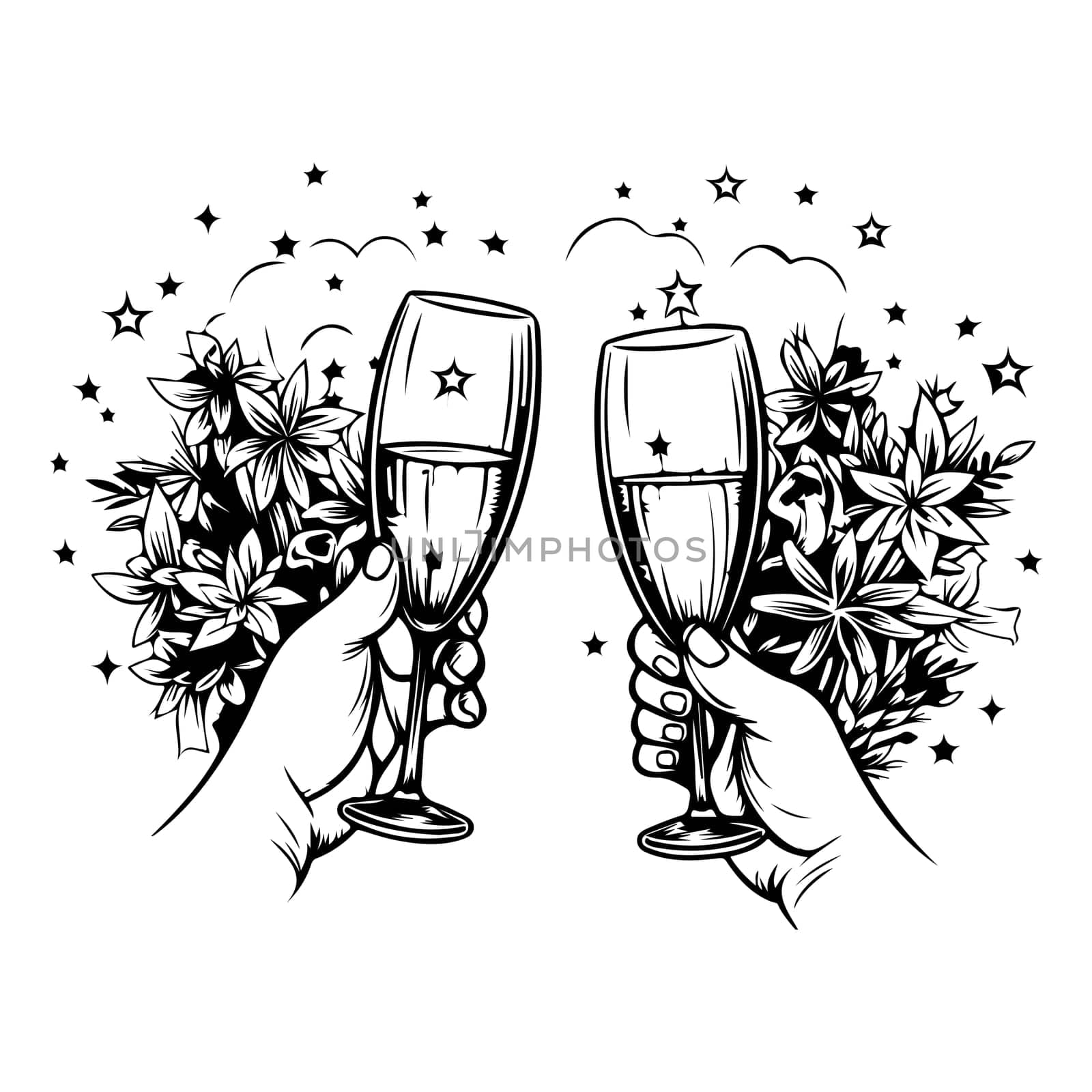 glasses with champagne Christmas coloring page.