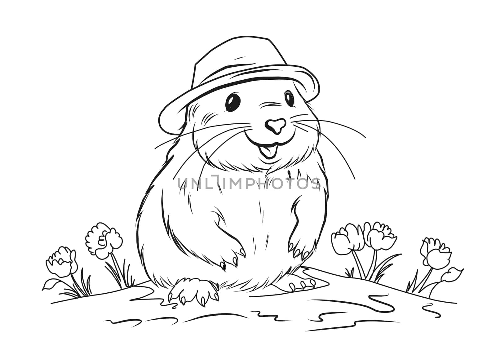 Groundhog Day February 2nd. Cute baby animal beaver.Groundhog day coloring book.