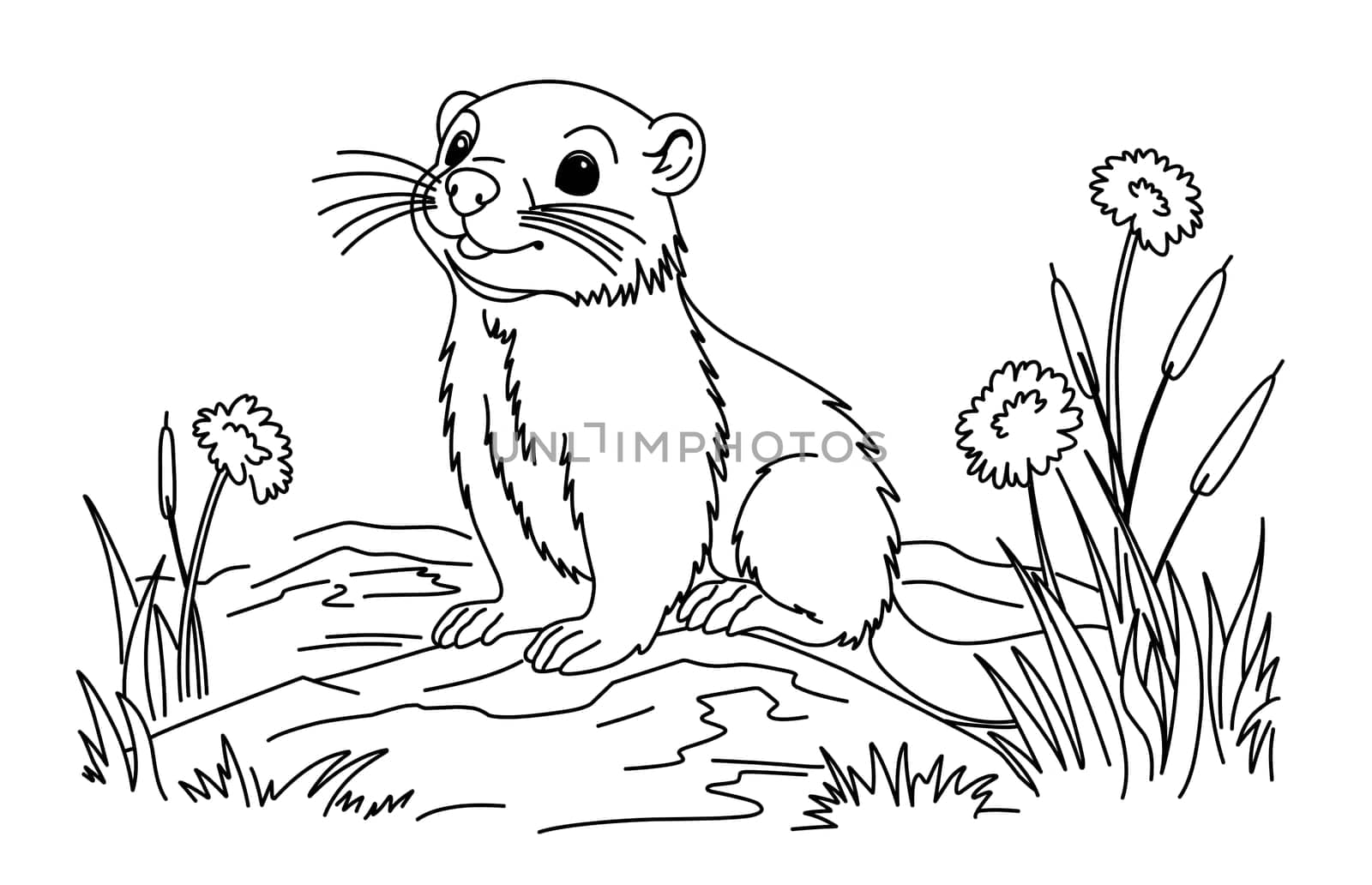 Groundhog Day February 2nd. Cute baby animal beaver.Groundhog day coloring book.